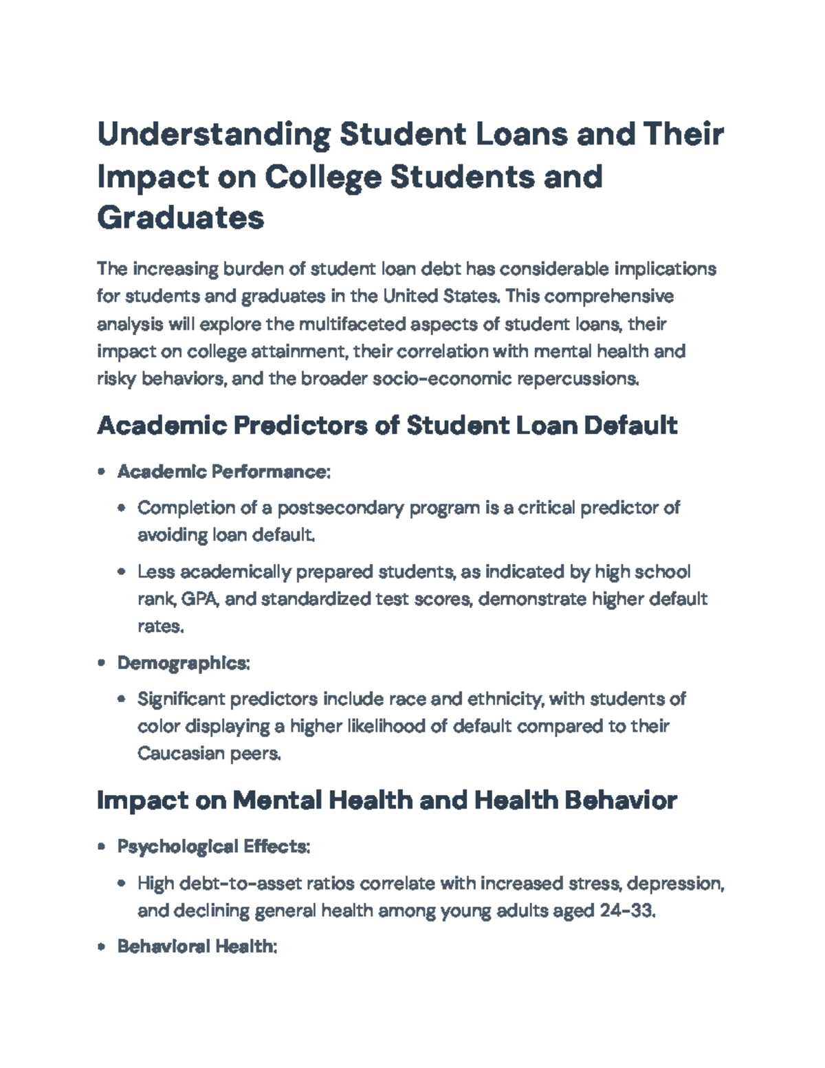 Understanding the Impact of Student Loans on College Students and ...