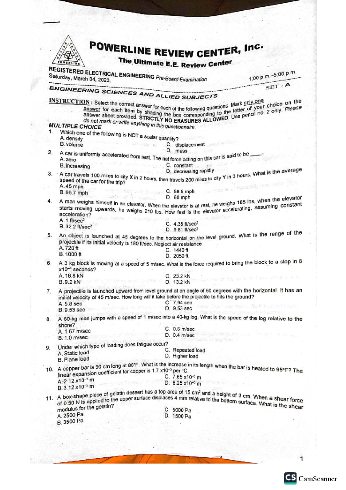 Esas Pre-Board Review - ECE 2023 Practice Questions and Answers - Studocu