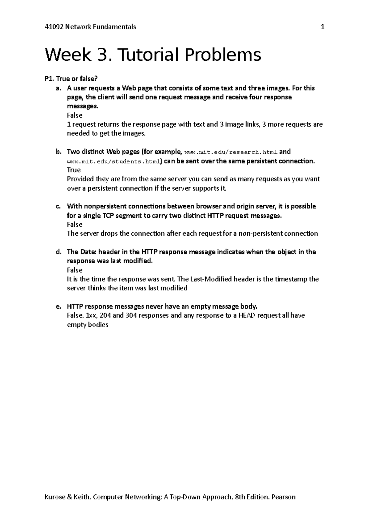 CS453 - Week 3 Tutorial Problems and Solutions on HTTP Protocols - Studocu