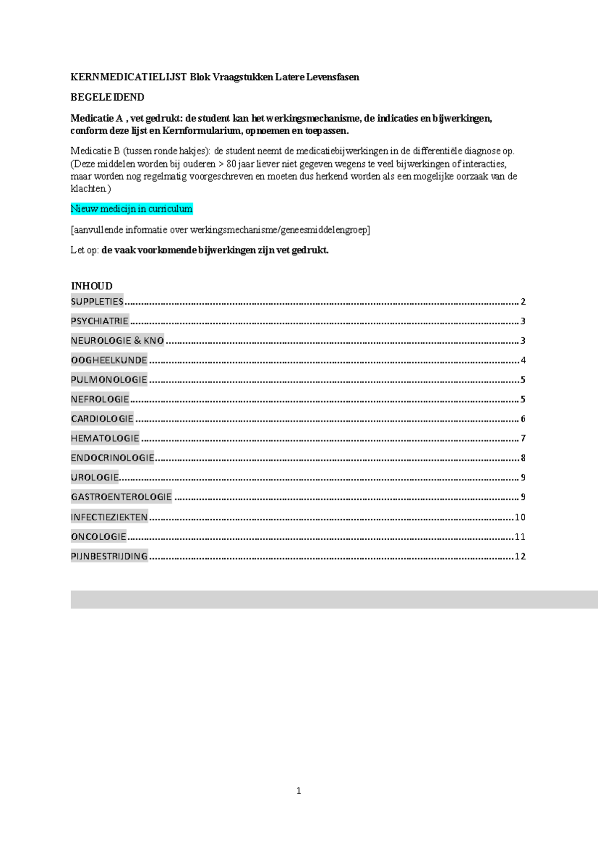 KERNMEDICATIELIJST Blok Vraagstukken Latere Levensfasen - Studeersnel