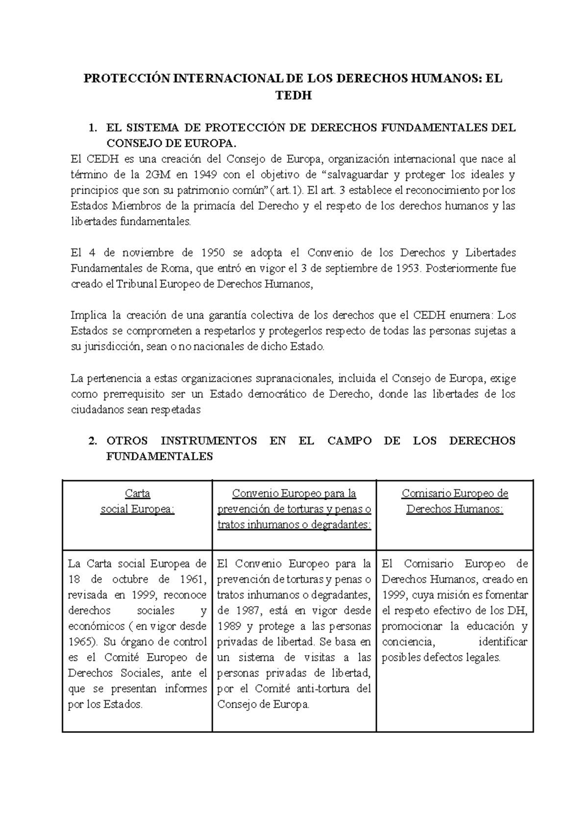 Protección Internacional DE LOS Derechos Humanos EL TEDH - PROTECCIÓN ...
