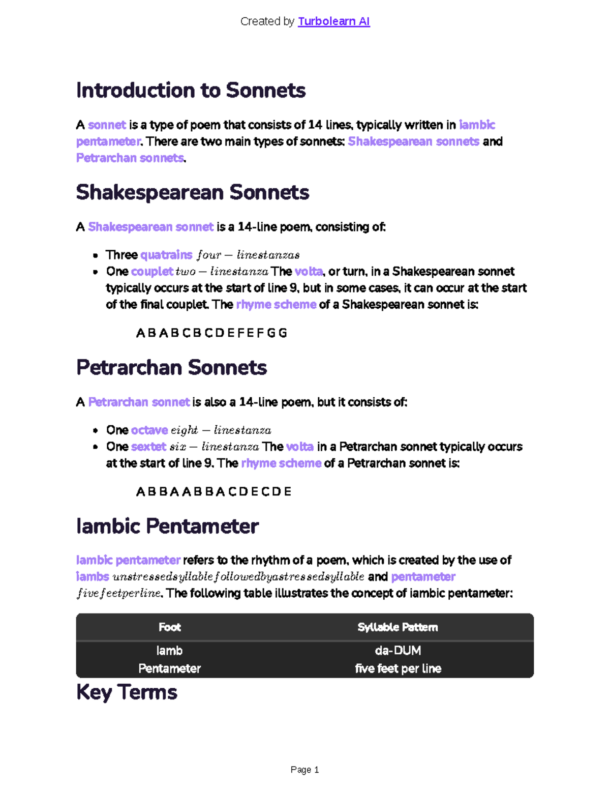 Sonnets - Comprehensive Notes on Shakespearean & Petrarchan Forms - Studocu