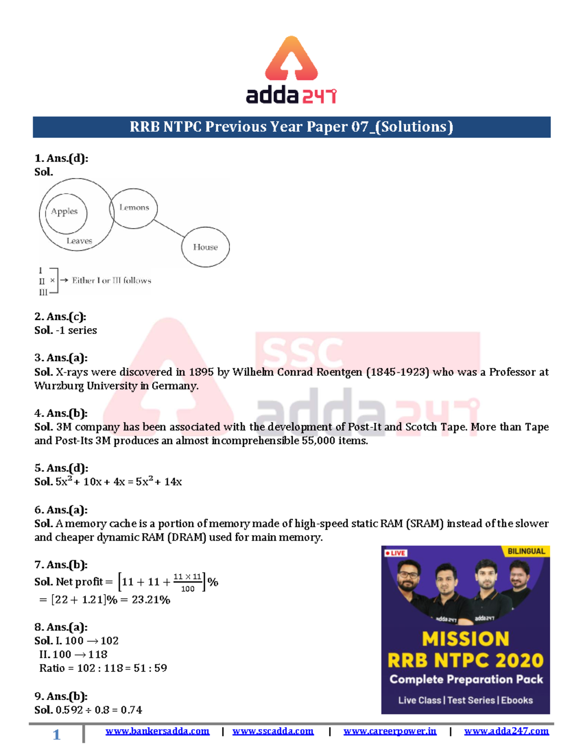 RRB NTPC Previous Year Paper 07 Solutions and Explanations - Studocu