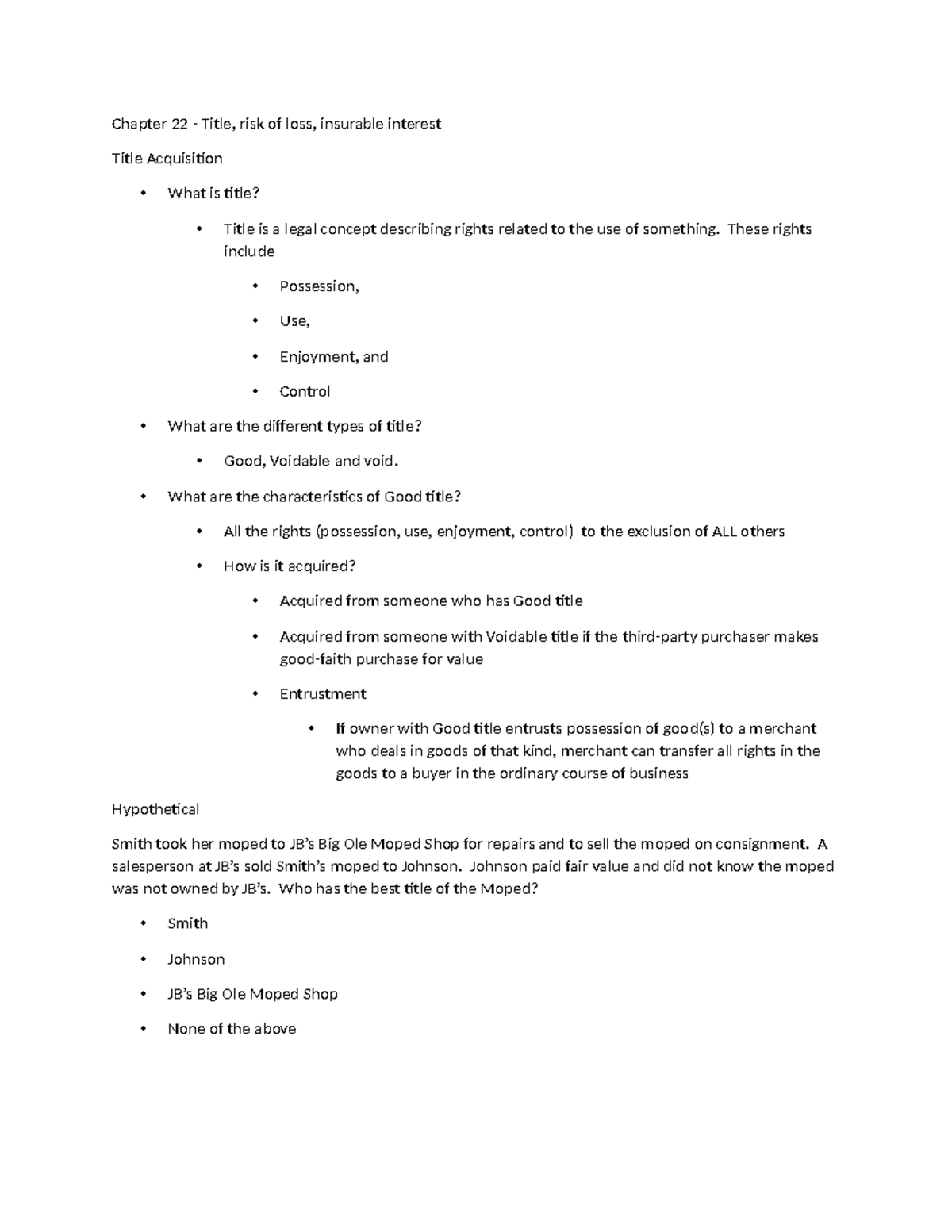 Chapter 22: Understanding Title, Risk of Loss, and Insurable Interest ...