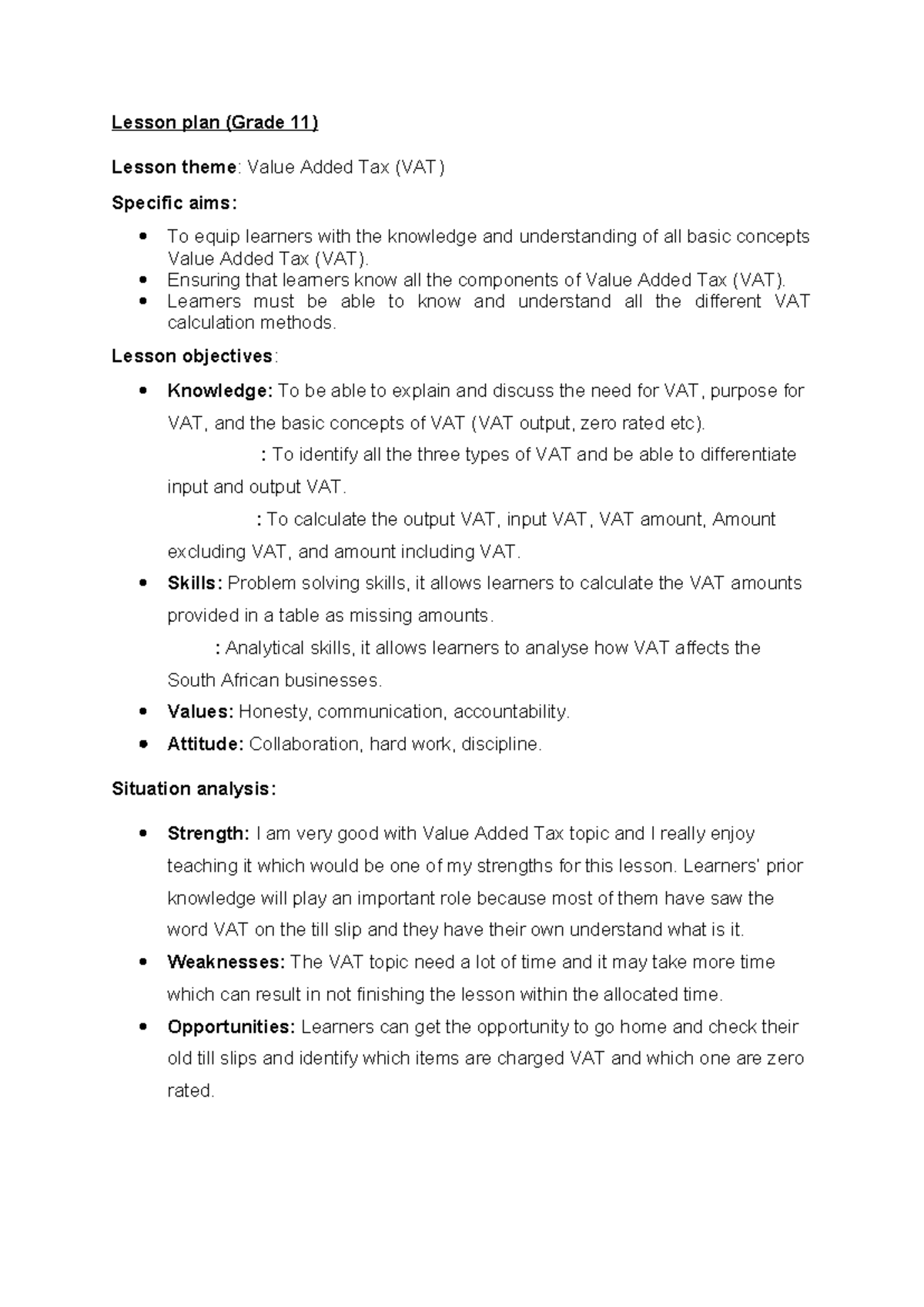 Accounting Lesson Plan: Understanding Value Added Tax (VAT) - Studocu