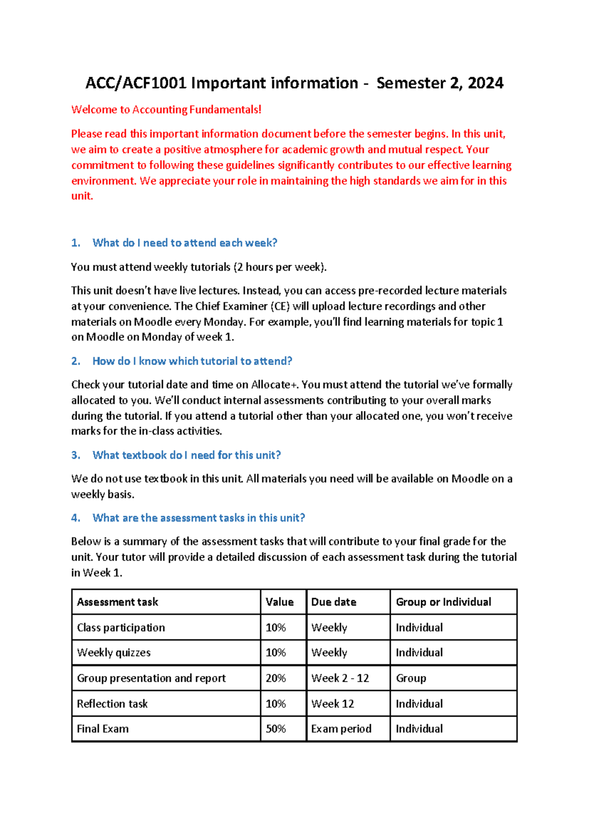 ACC1001 - What do you need to know before week 1 - ACC/ACF1001 ...