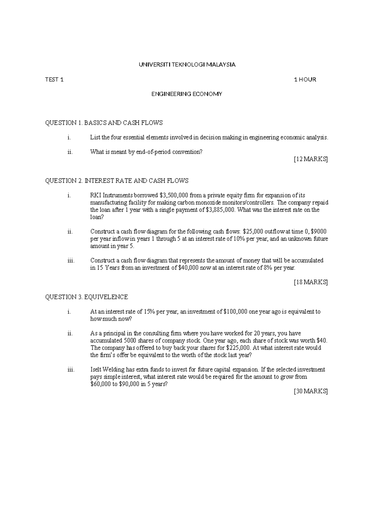 ENG ECON TEST 1: Basics, Cash Flows & Interest Rate Analysis - Studocu