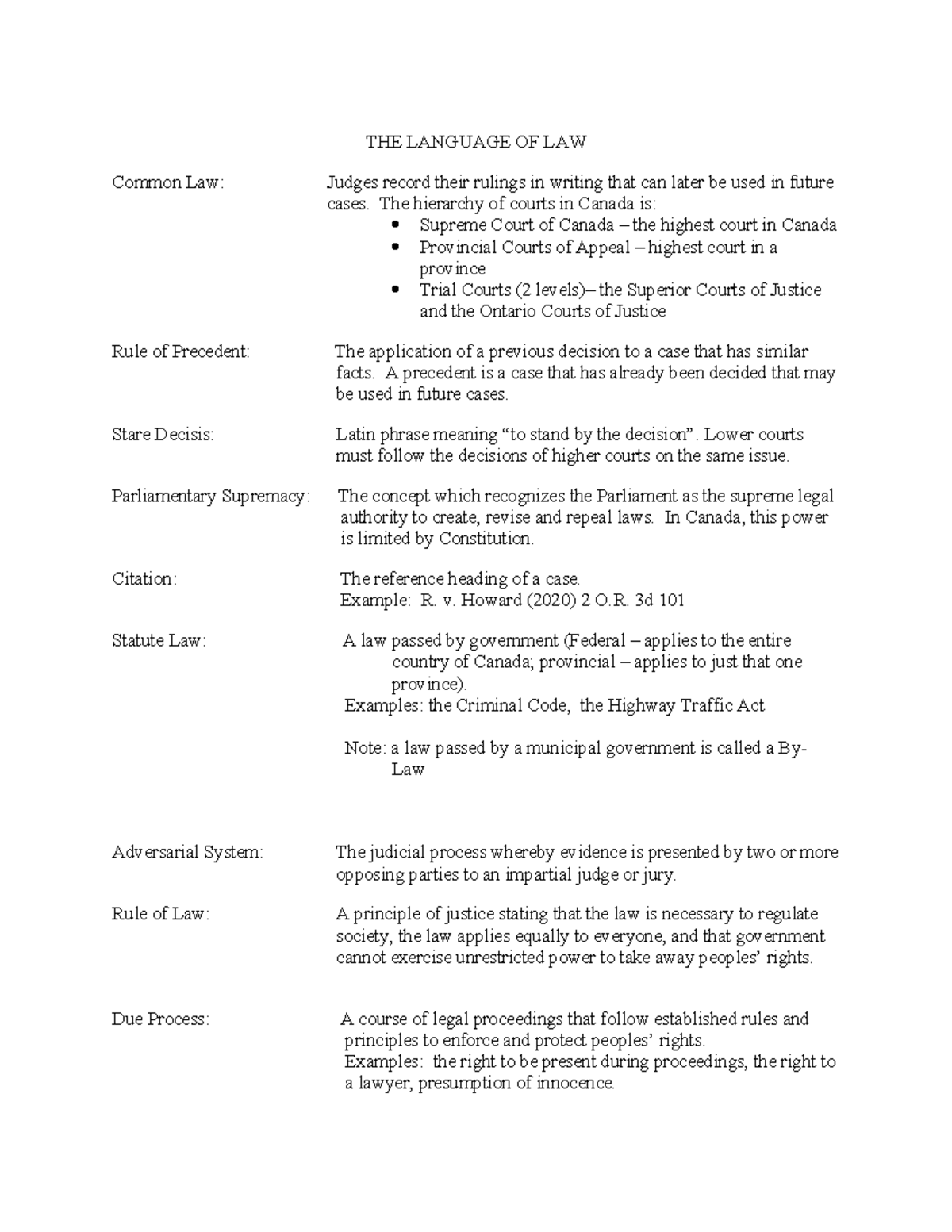 U1 L5 - Language of Law handout - THE LANGUAGE OF LAW Common Law ...