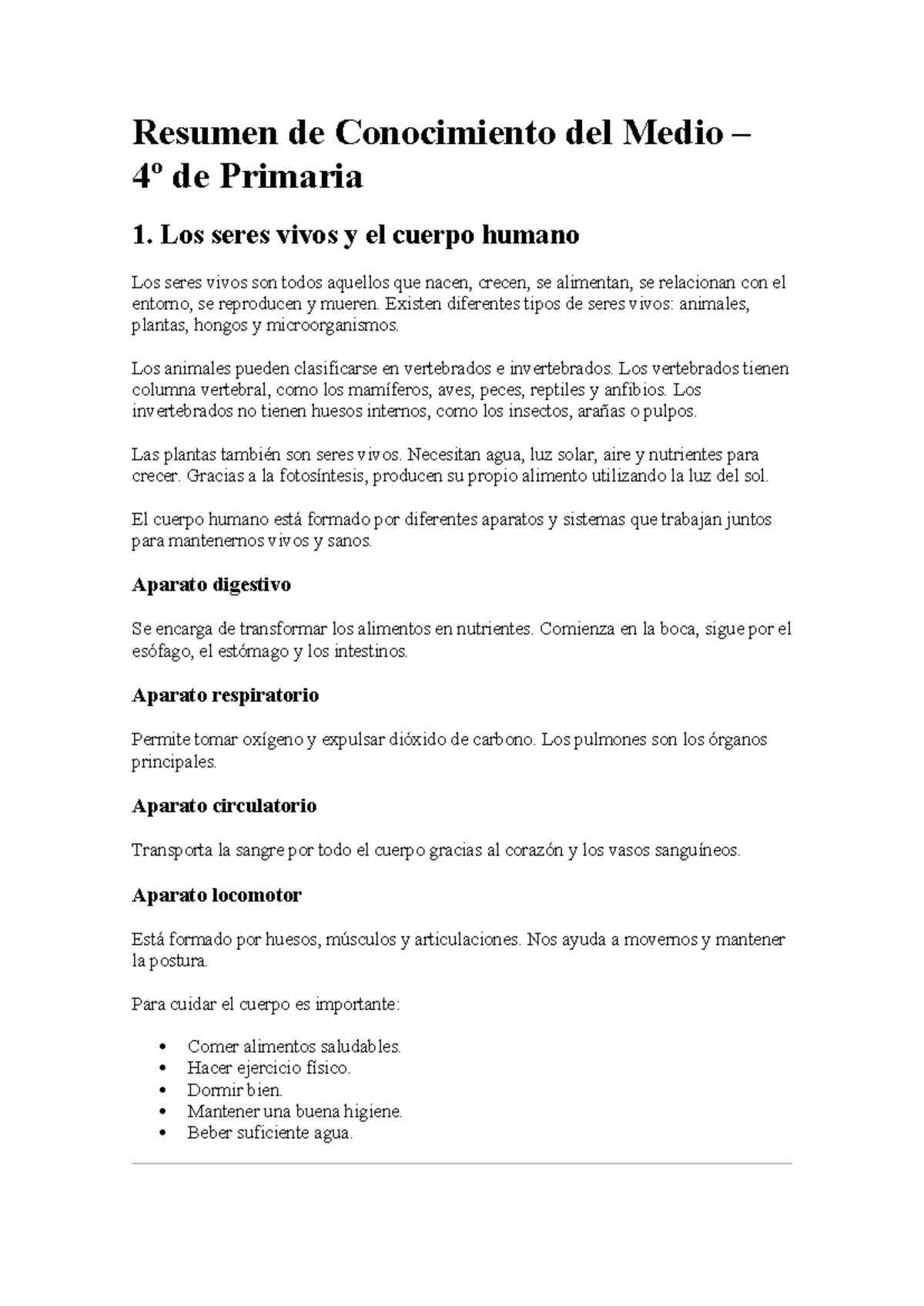Resumen de Conocimiento del Medio 4º Primaria: Seres Vivos y Tierra ...