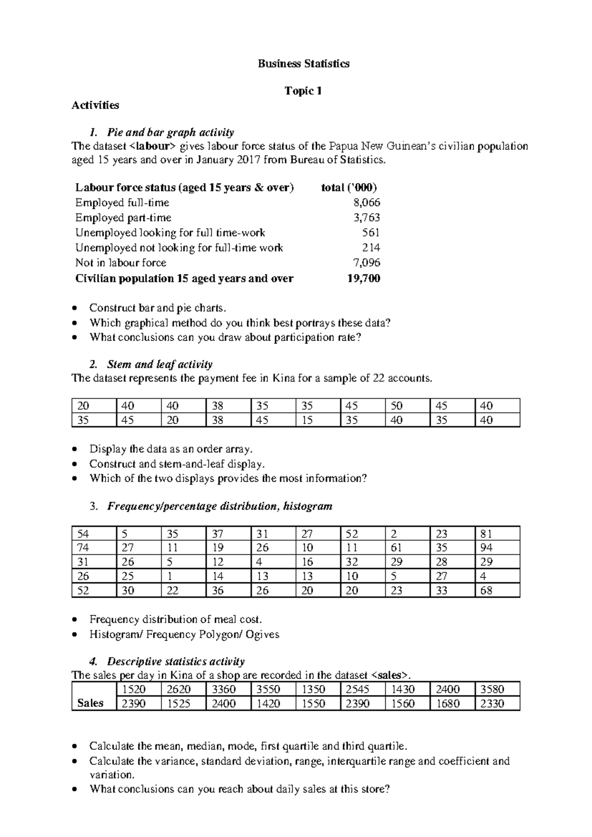 Topic 1 Activities: Descriptive Statistics Concepts & Graphs - Studocu