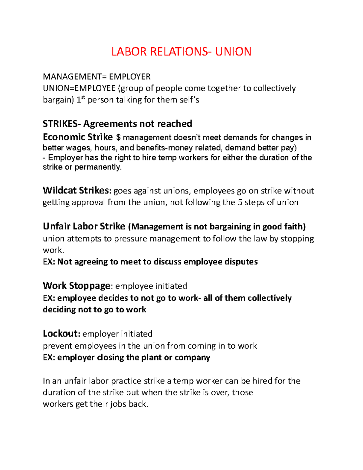 Labor Relations 2 - Union Management Notes and Key Concepts - Studocu