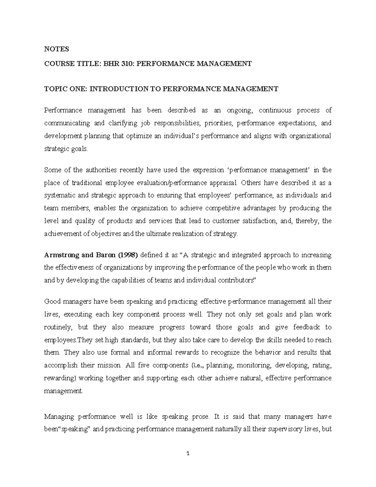 Performance Management Insights and Processes BHR 310 Notes - Studocu