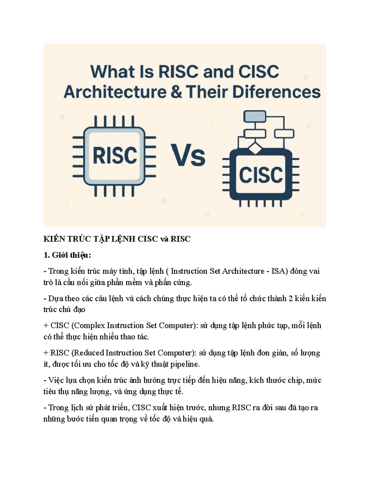 KIẾN TRÚC TẬP LỆNH CISC & RISC: So Sánh và Đặc Điểm - Studocu