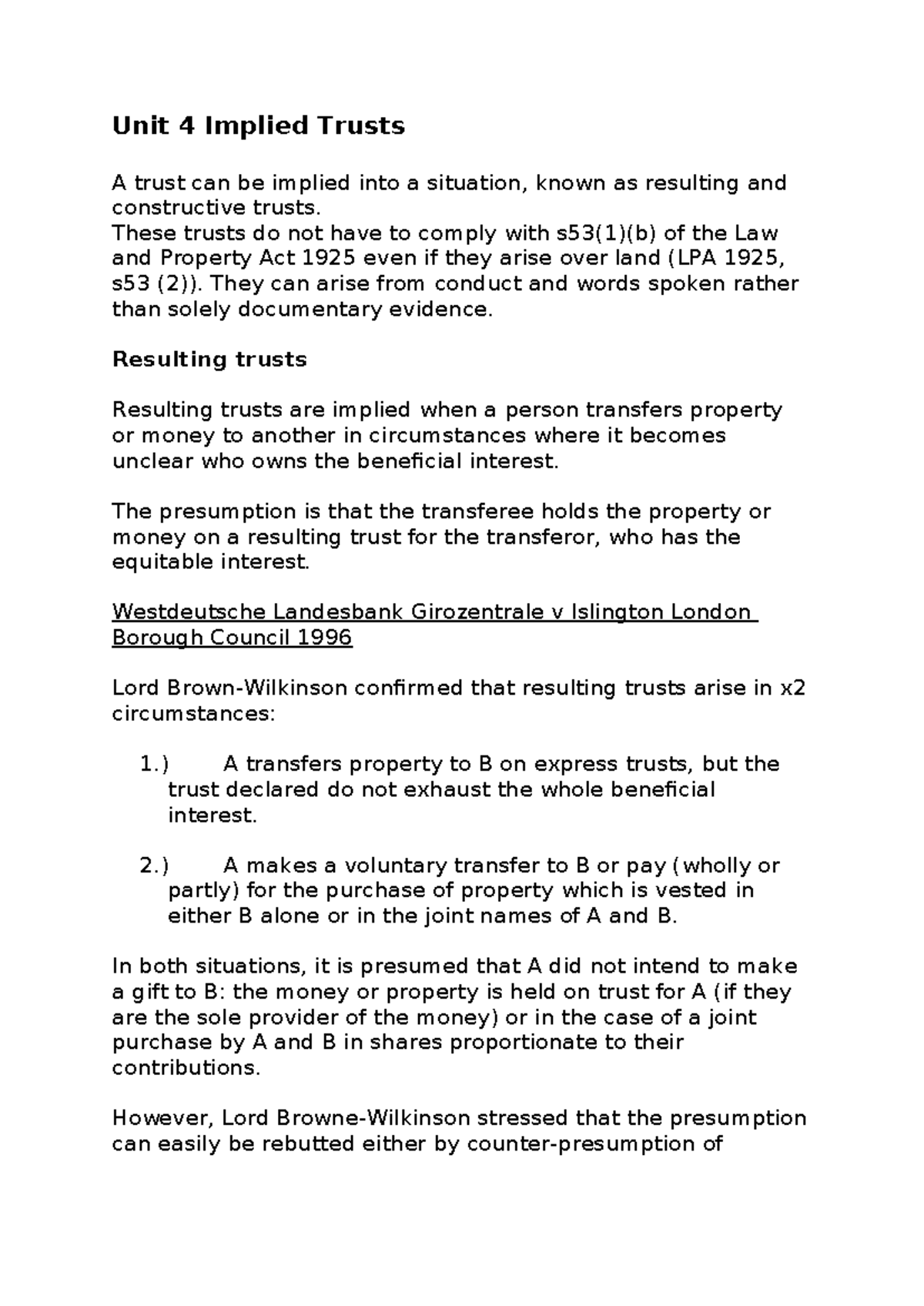 Unit 4: Understanding Implied Trusts - Resulting and Constructive ...