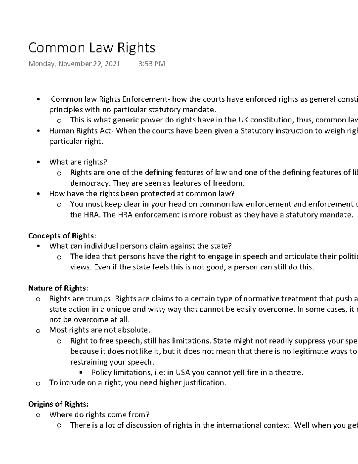 **Lecture 8: Common Law Rights and Human Rights Act Analysis** - Studocu