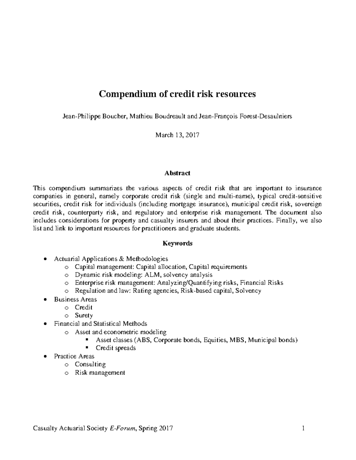 Comprehensive Credit Risk Resource Compendium for Insurers (CR-2023 ...