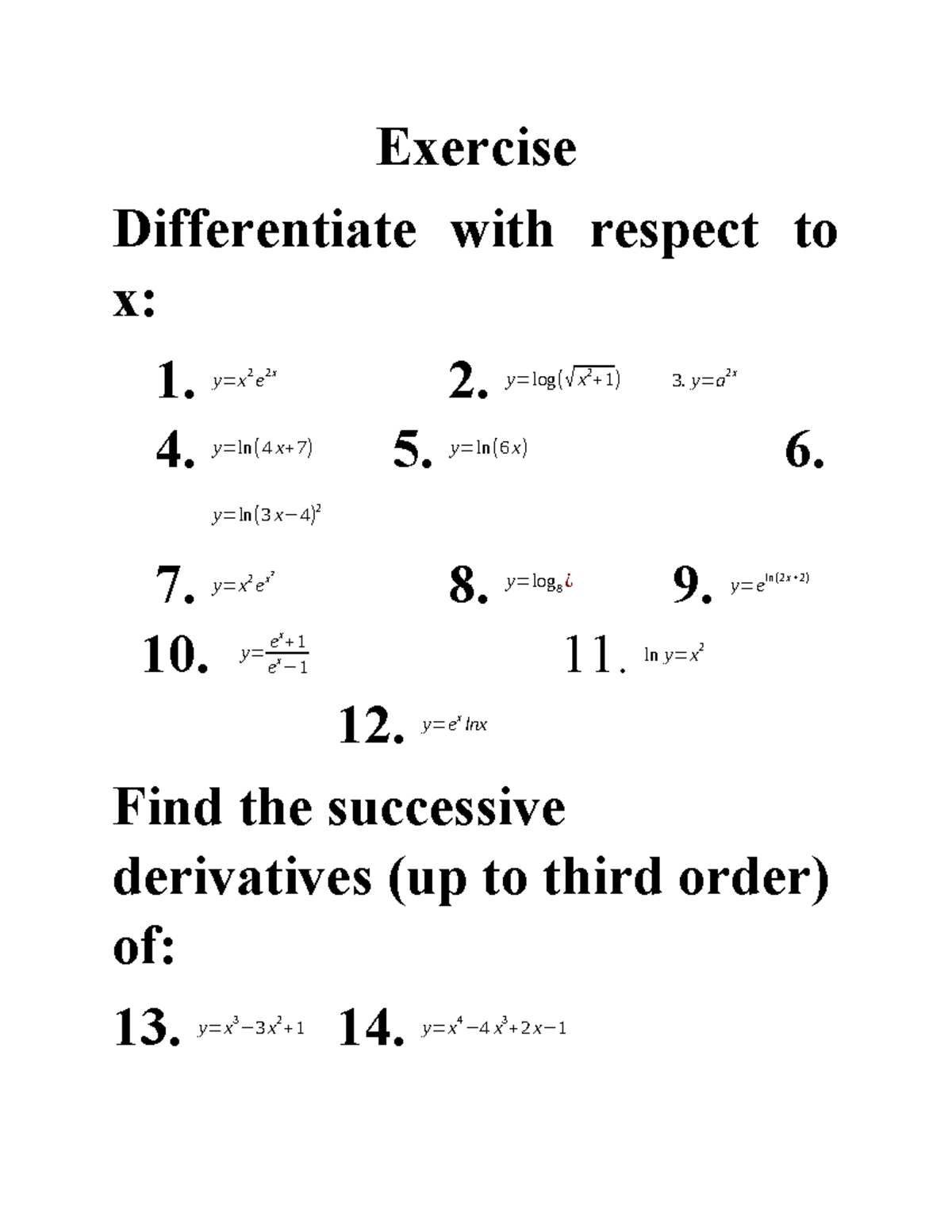Derivatives - HW Handouts for Calculus Course MATH 101 - Studocu