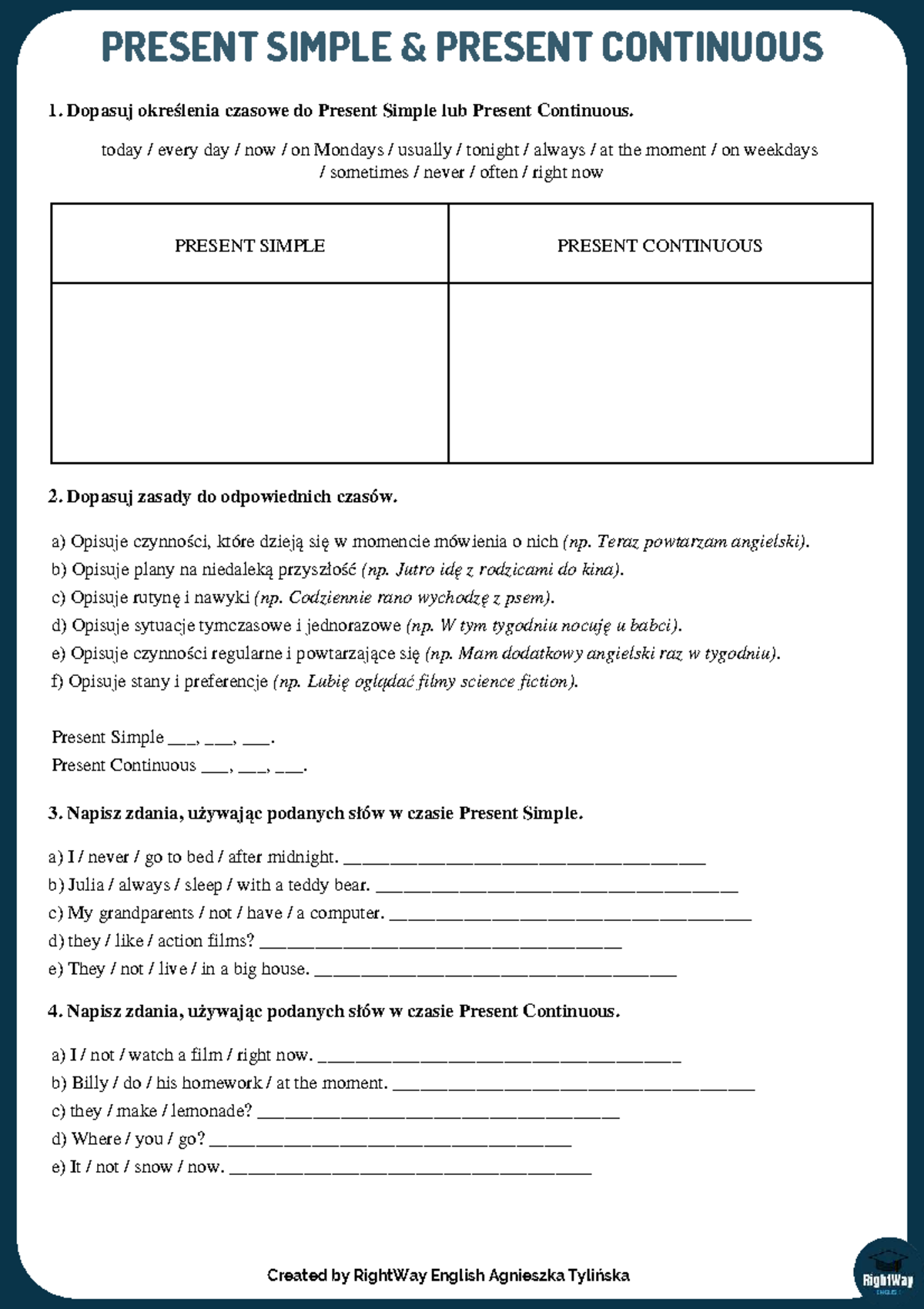 Present Simple & Present Continuous A1-A2 Study Guide - Studocu