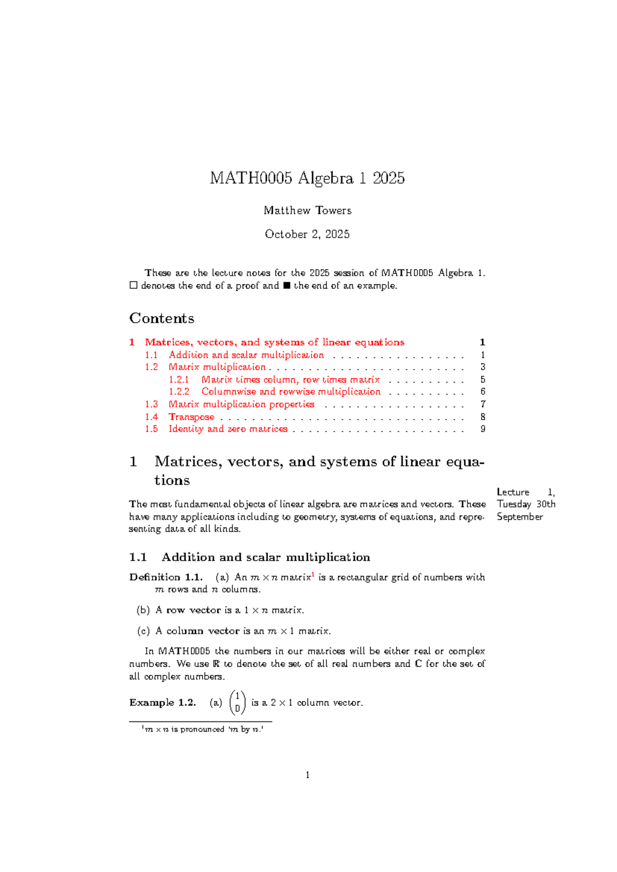 Algebra 1 Lecture Notes 2025 - Week 1 Overview - Studocu