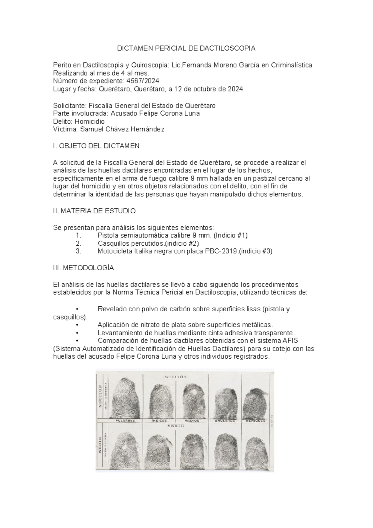 Dactiloscopia - Todo hacer a de la dactiloscópia, peritaje - DICTAMEN ...