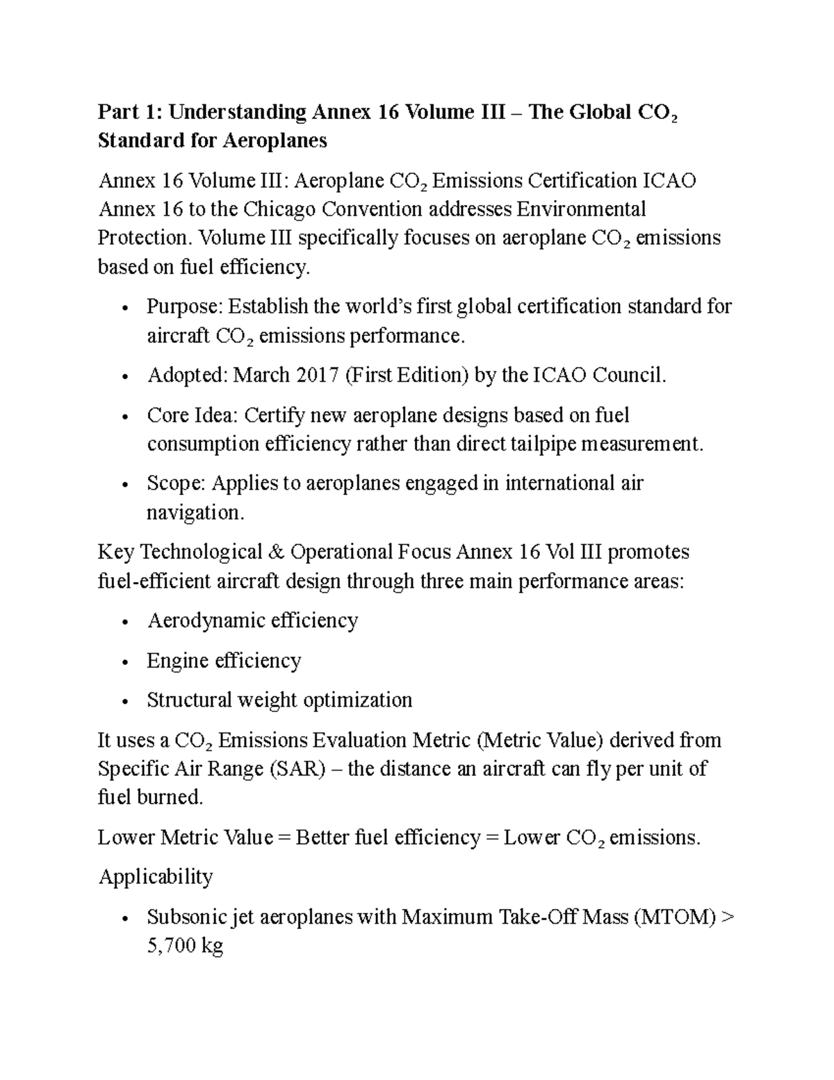 Assignment 7 - Understanding ICAO Annex 16 Vol on CO₂ Emissions - Studocu