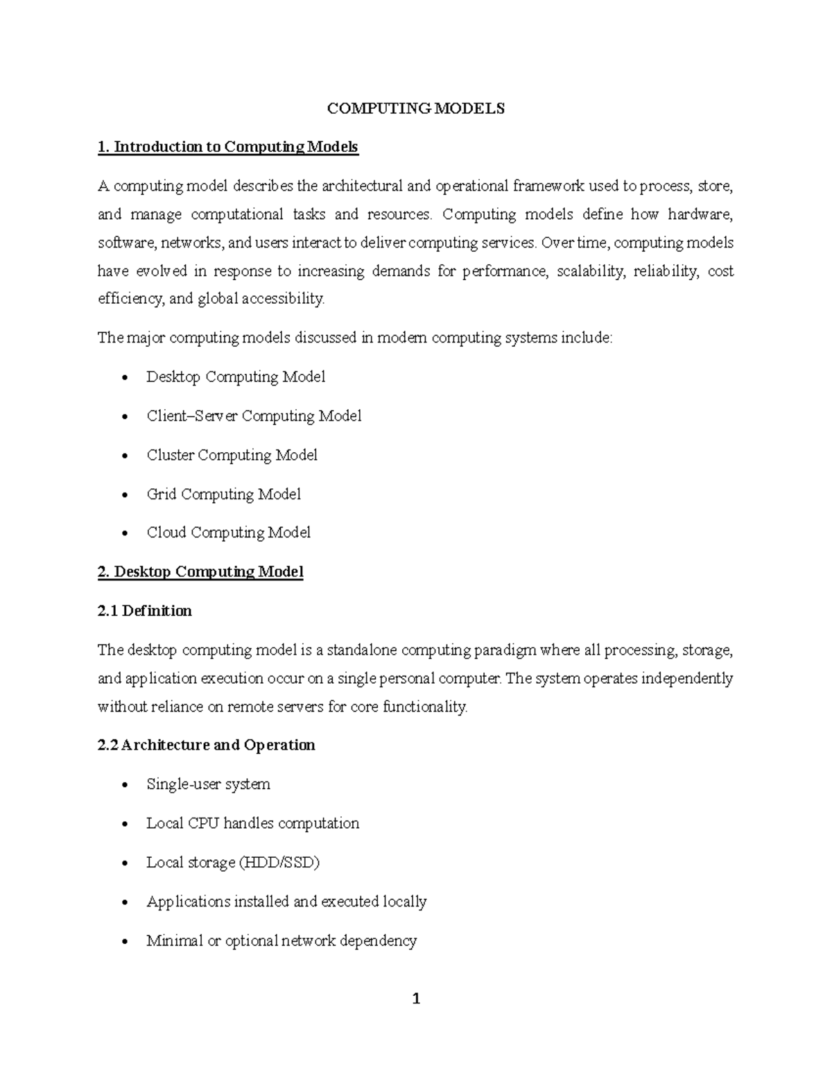 COMPUTING MODELS: Overview of Key Types and Features - Studocu