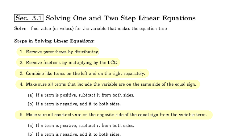 Final Exam Review: Solving One & Two Step Linear Equations - Studocu