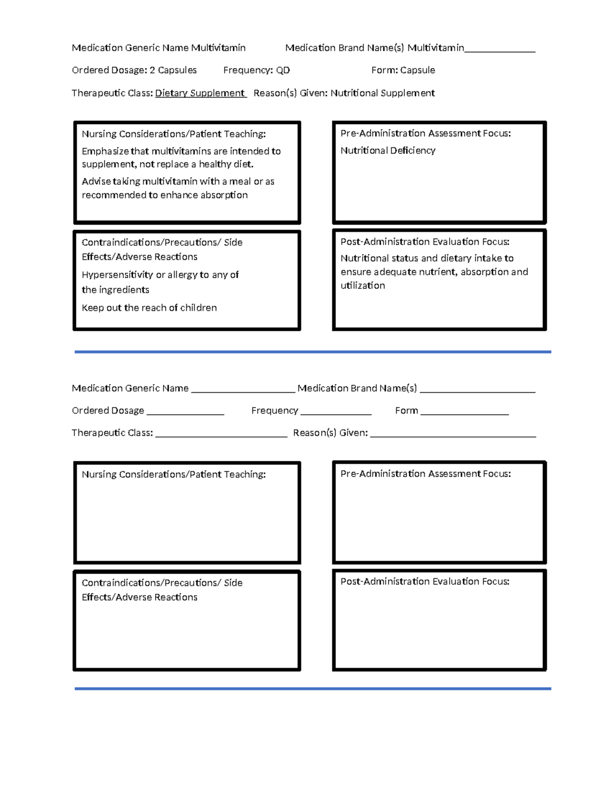 Multivitamin Medication Card: Dosage, Teaching & Evaluation - Studocu