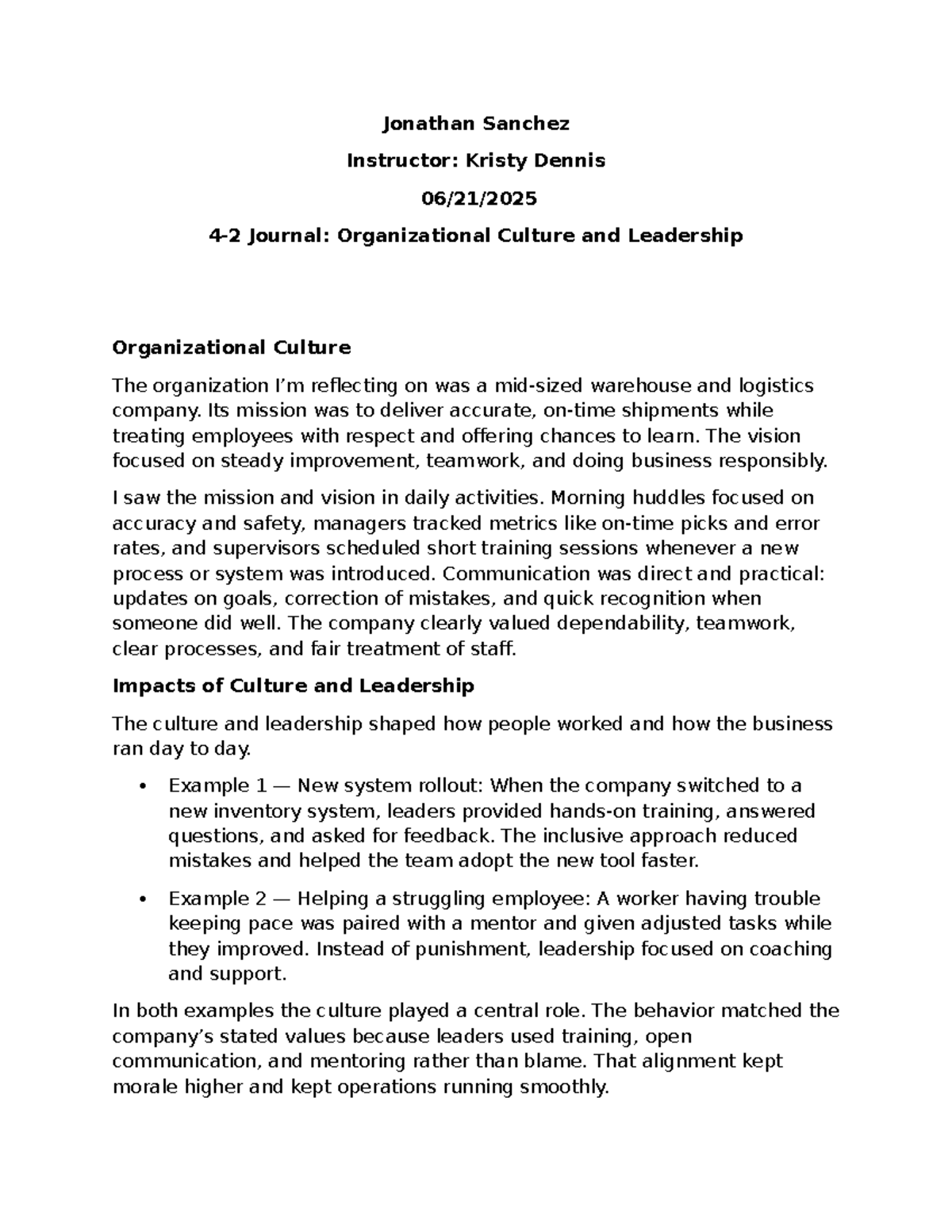 Bus 210 4-2 Journal: Analyzing Leadership and Organizational Culture ...