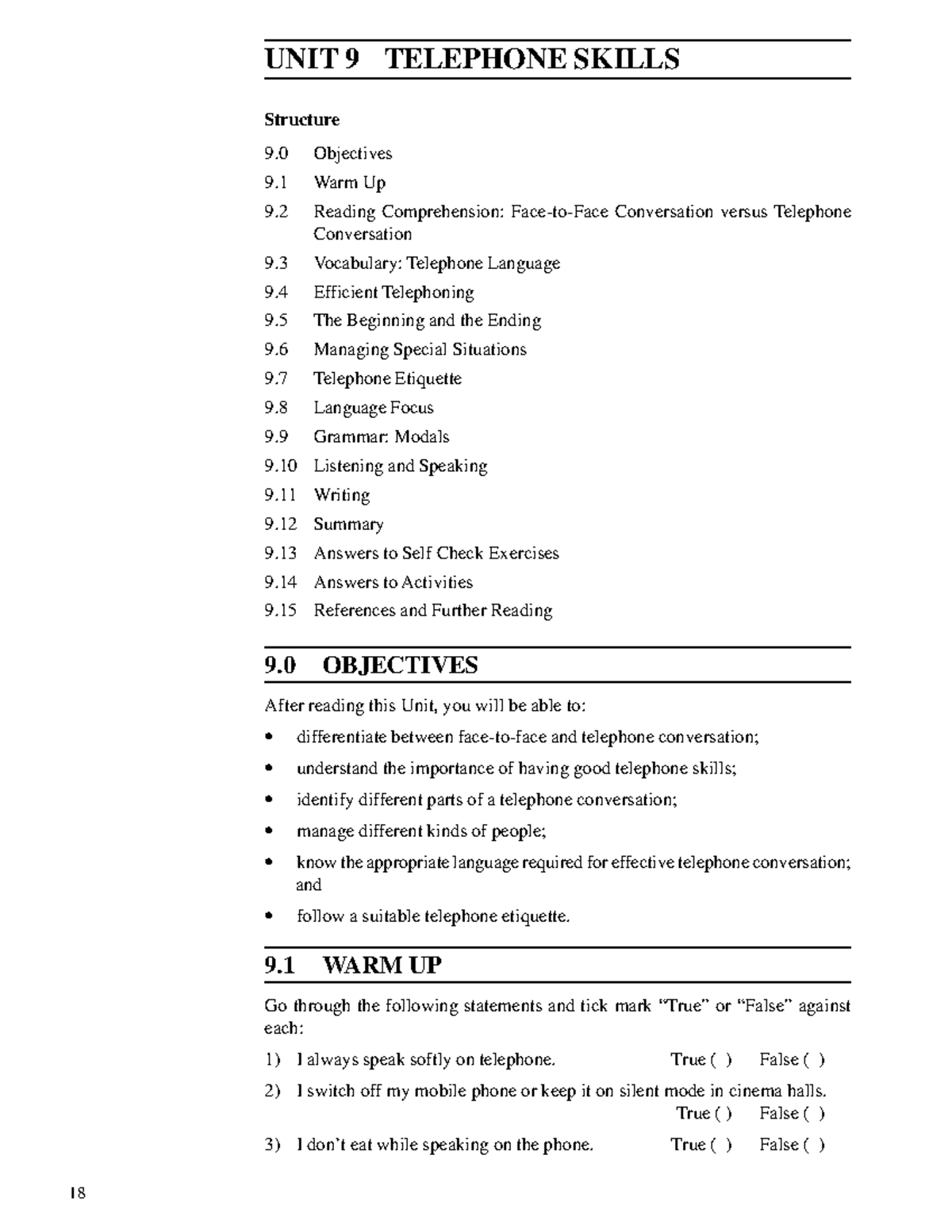 Unit-9 - notes - Workplace Skills UNIT 9 TELEPHONE SKILLS Structure 9 ...
