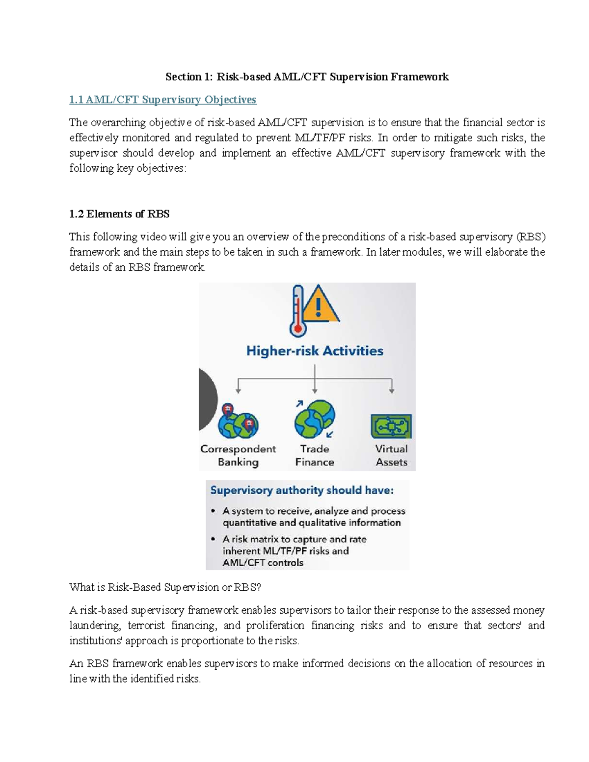 AML-CFT IMF Course: Supervision Framework Overview and Objectives - Studocu