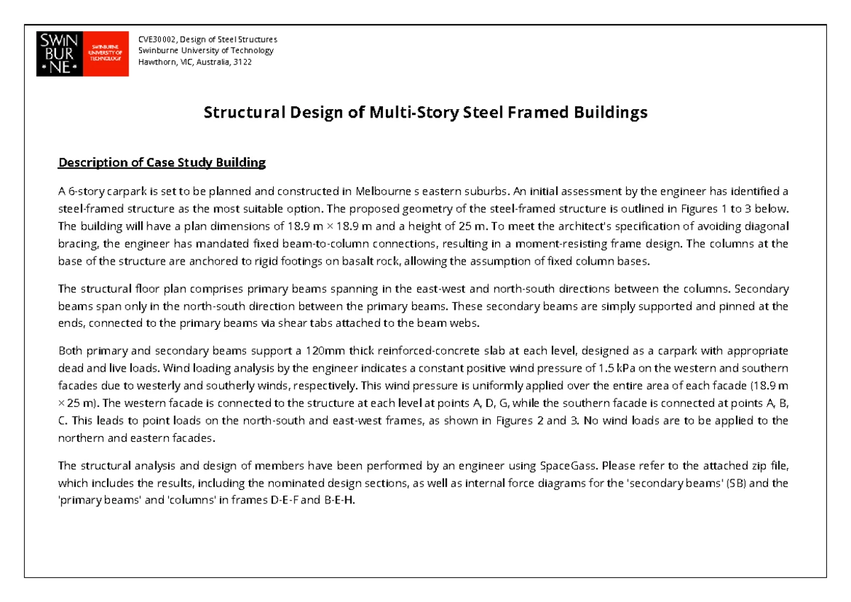CIVE1179 STEEL STRUCTURES 1 DESIGN PROJECT - La Trobe St Office ...