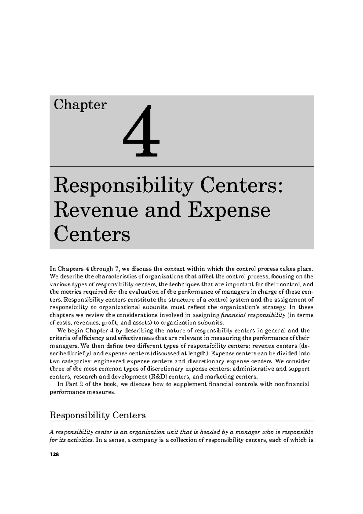 Chapter 4: Responsibility Centers - Revenue & Expense Centers Overview ...