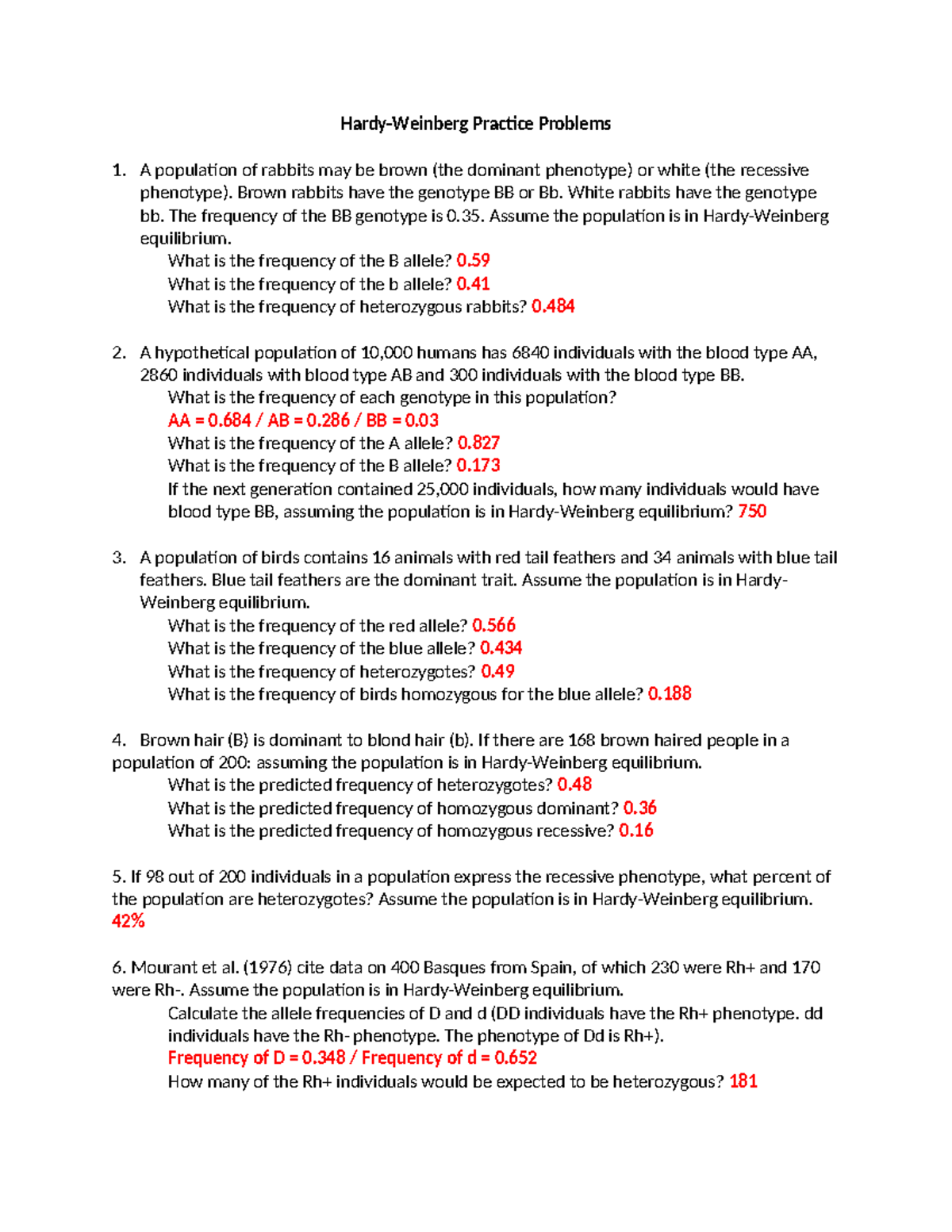H-W Problem Set Solutions and Practice - Genetics Study Guide - Studocu
