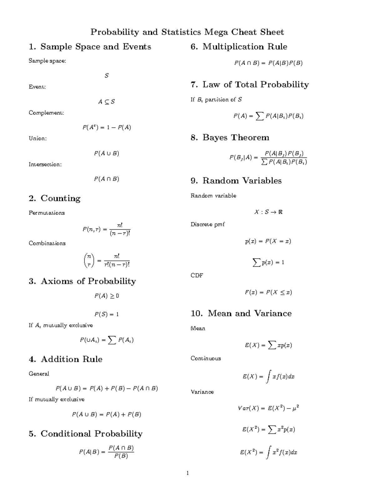 Probability and Statistics Cheat Sheet for ENG 371 Exam 1 - Studocu