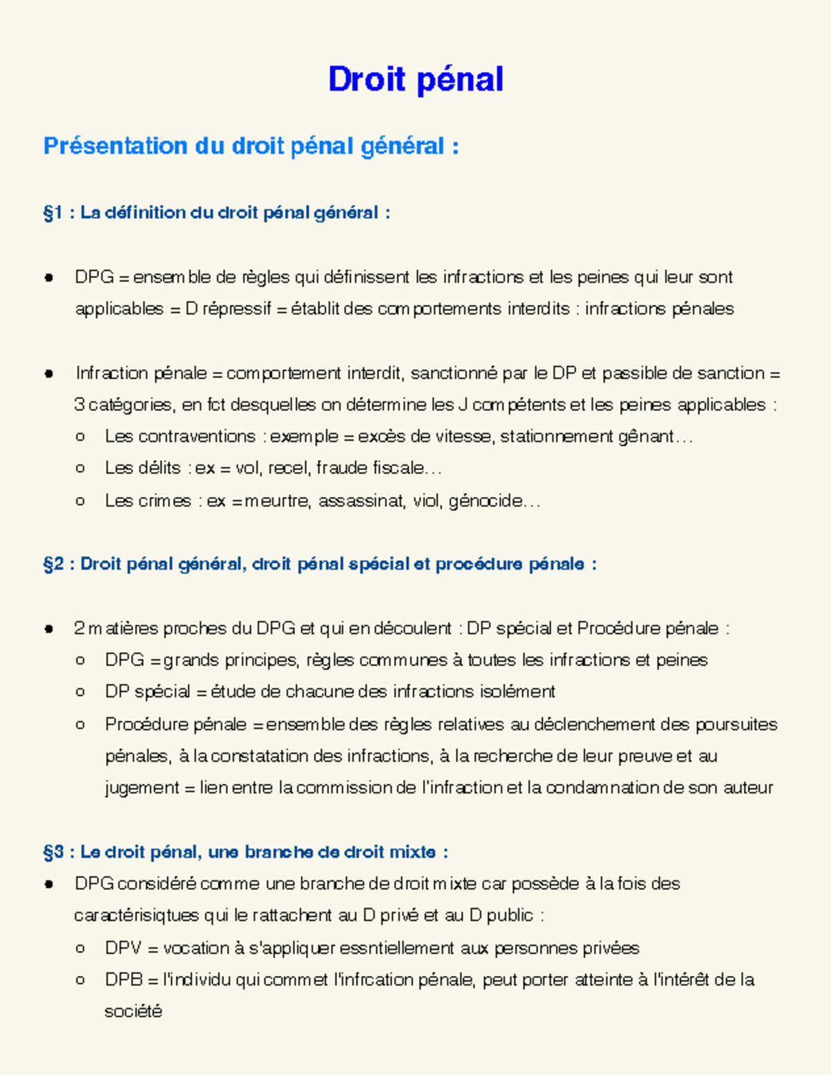Droit Pénal S1 : Résumé Complet du Cours de Droit Pénal Général - Studocu