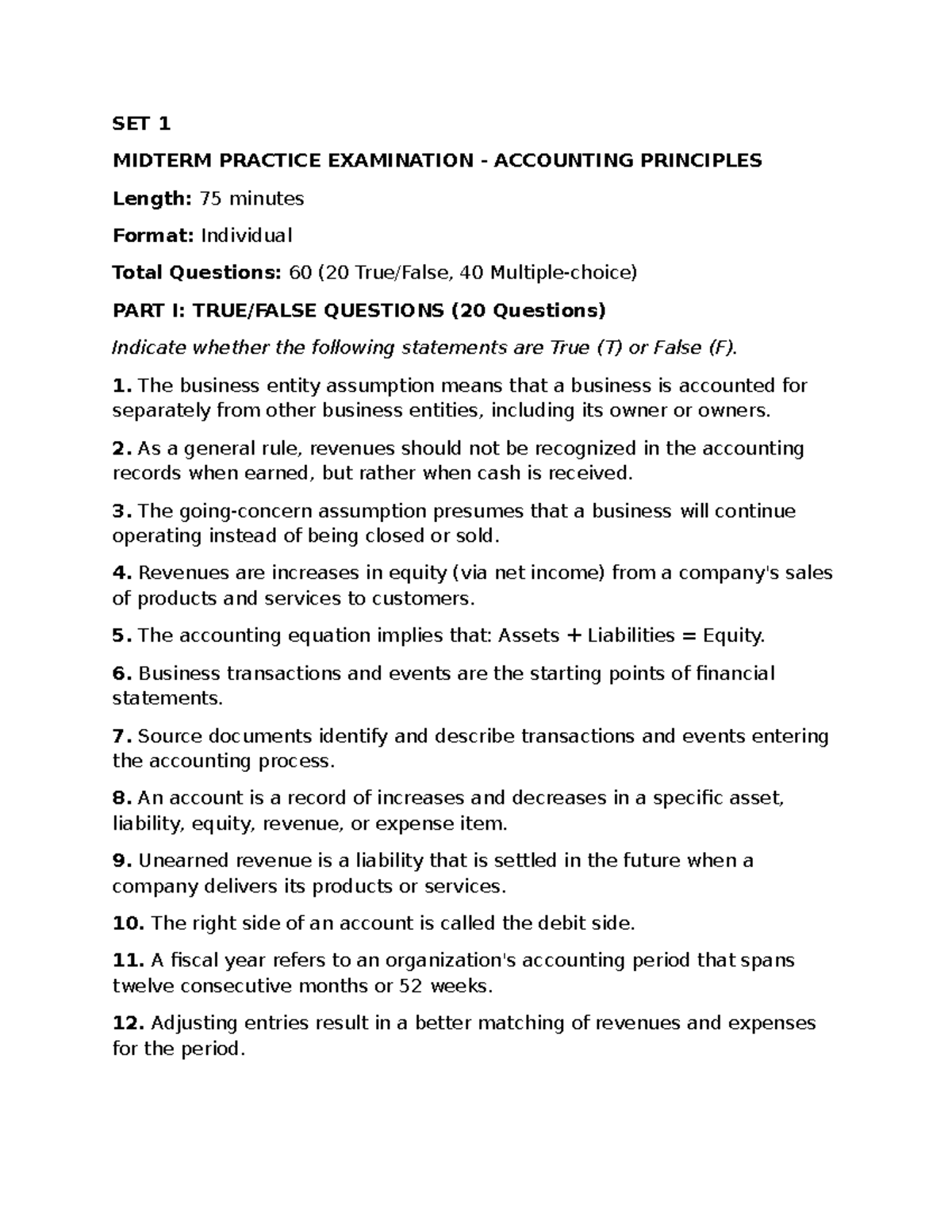 SET 1 ACCOUNTING PRINCIPLES MIDTERM PRACTICE EXAM - Studocu
