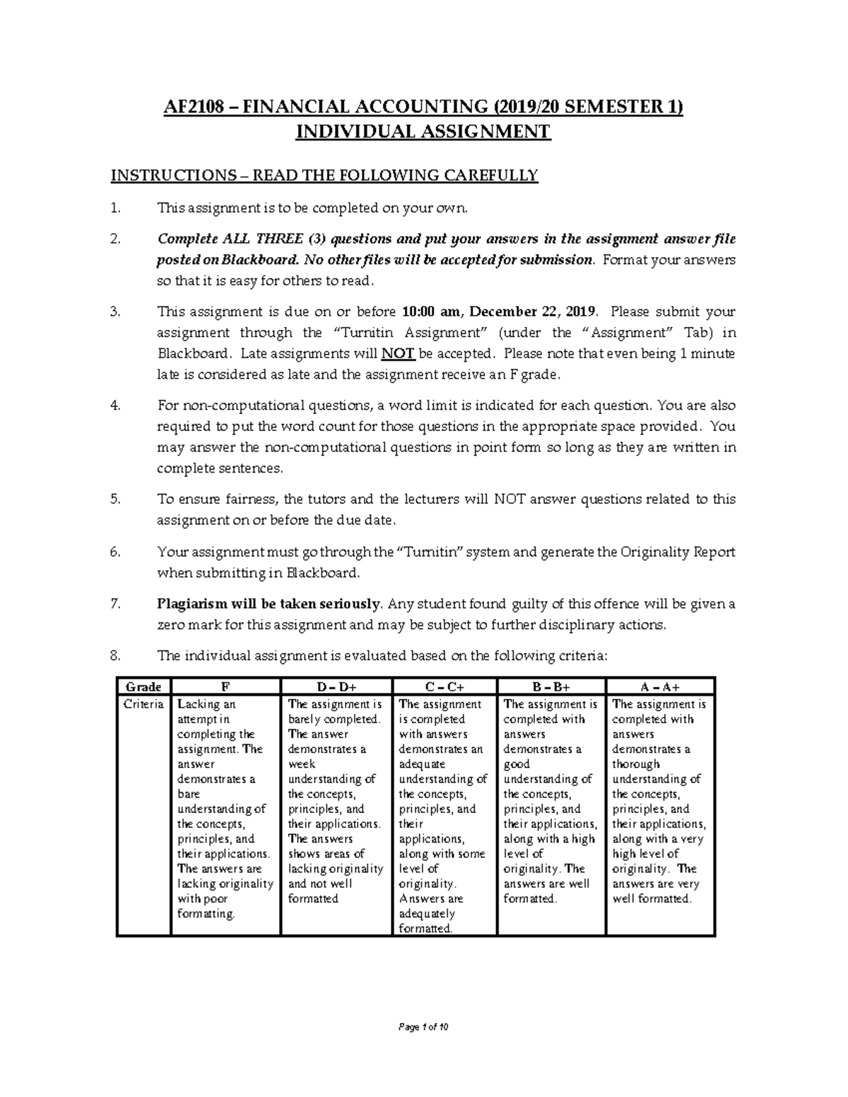 Final Exam: AF2108 Financial Accounting 2019/20 - Individual Assignment ...