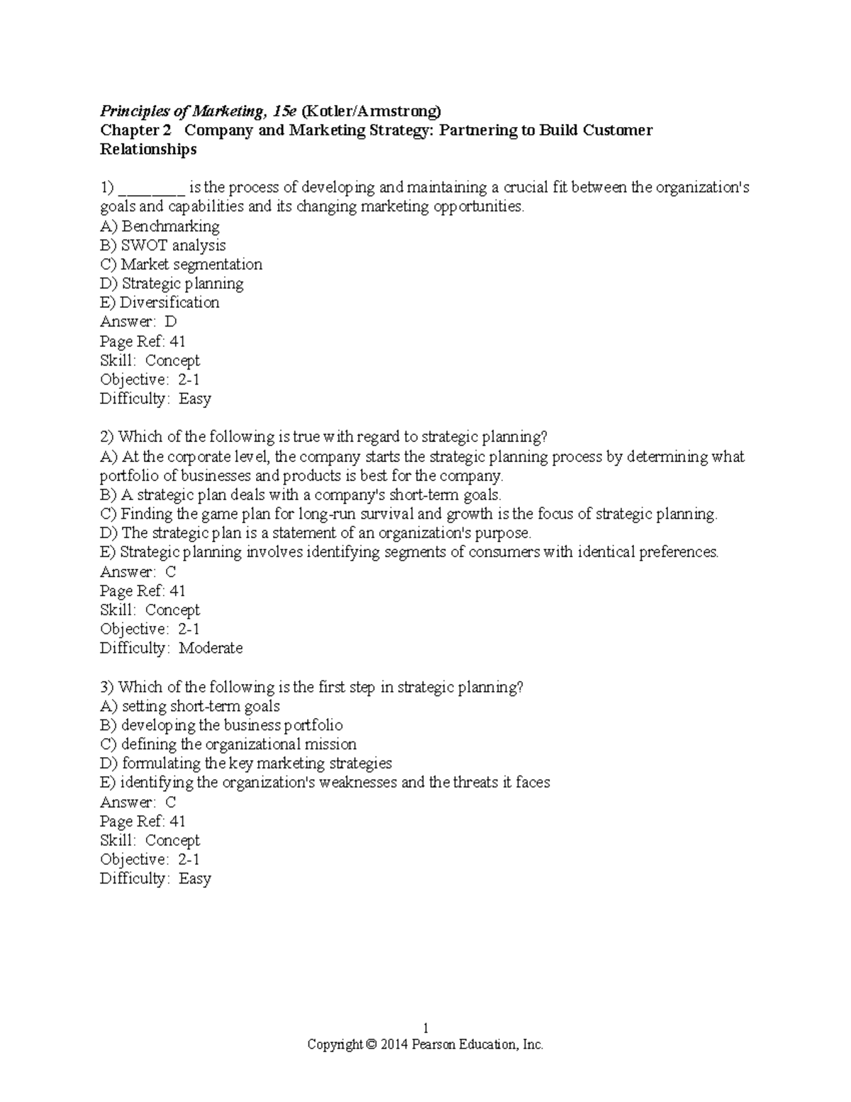 Principles of Marketing 15e: Chapter 2 - Company & Marketing Strategy ...