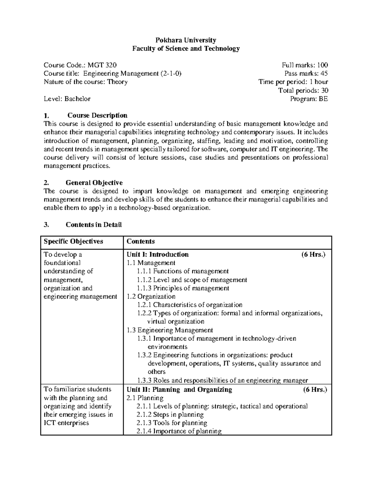 MGT 320 Engineering Management II: Course Overview and Details - Studocu