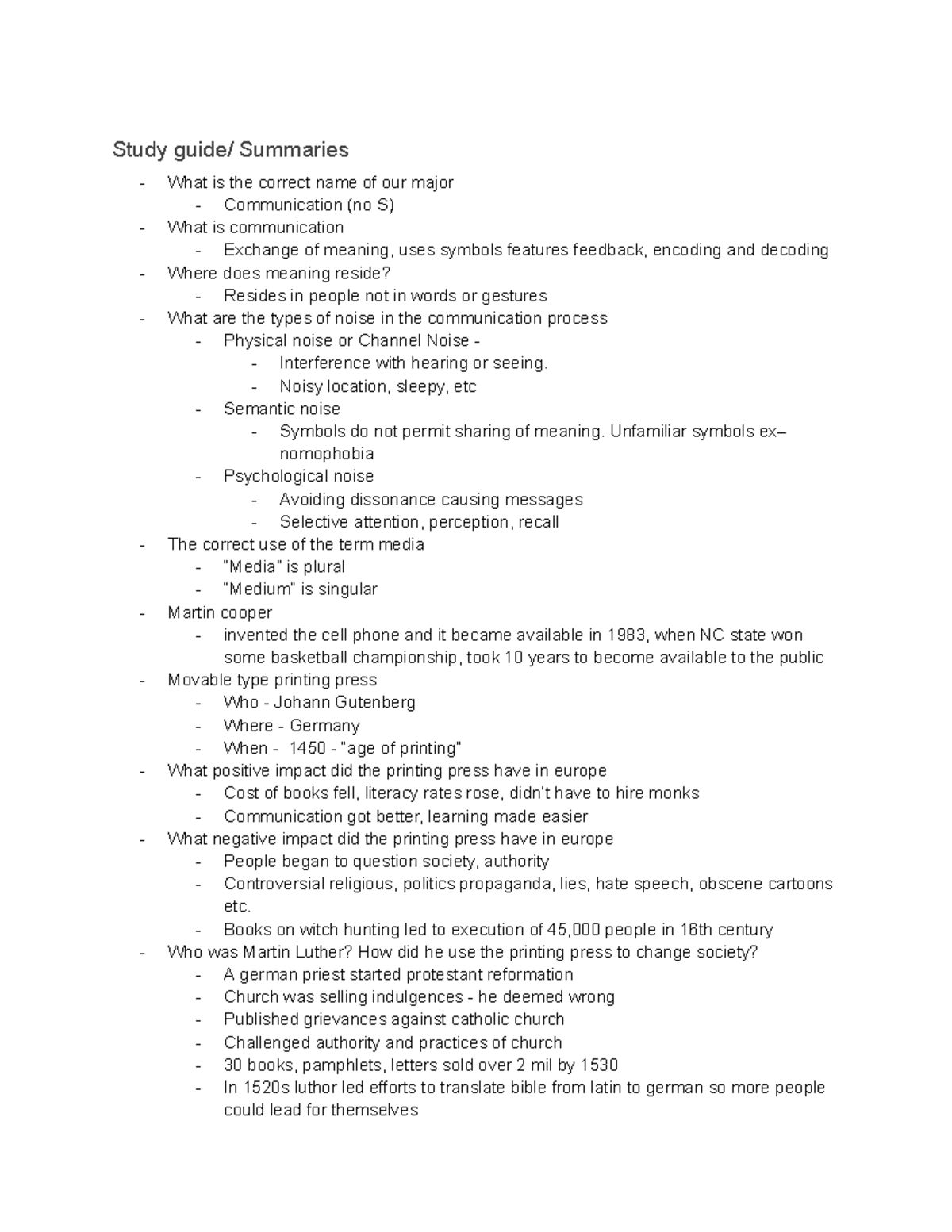 Com 250 - Exam 1 Study Guide: Key Concepts in Communication - Studocu