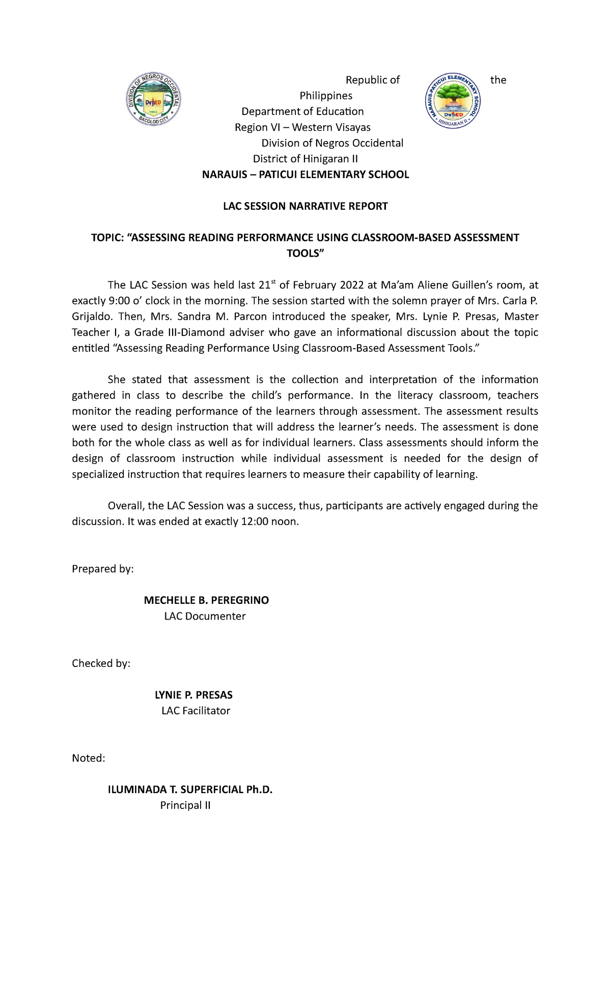 Narrative Report (February, 2022) - Republic of the Philippines ...