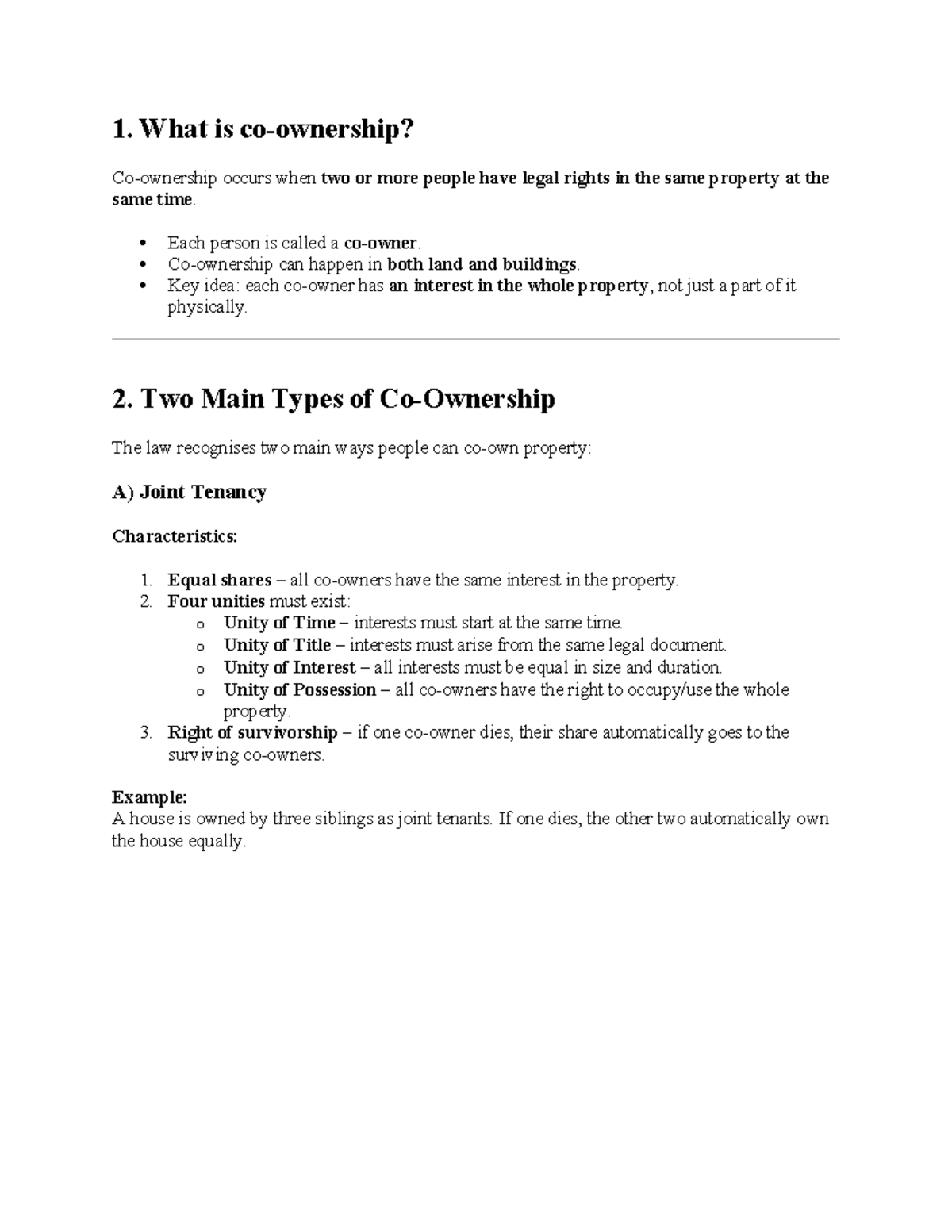 Co-Ownership: Understanding Joint Tenancy and Its Characteristics - Studocu