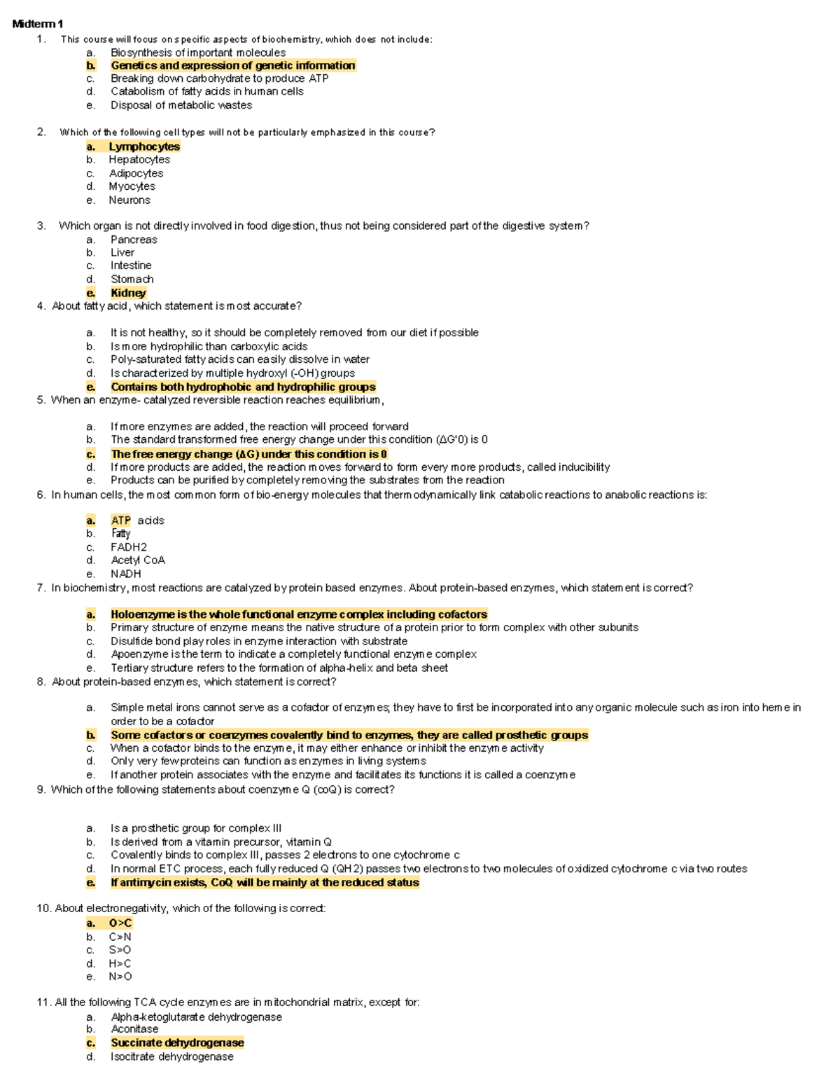 Midterm Exam Prep for BIO 311: Key Biochemistry Concepts - Studocu