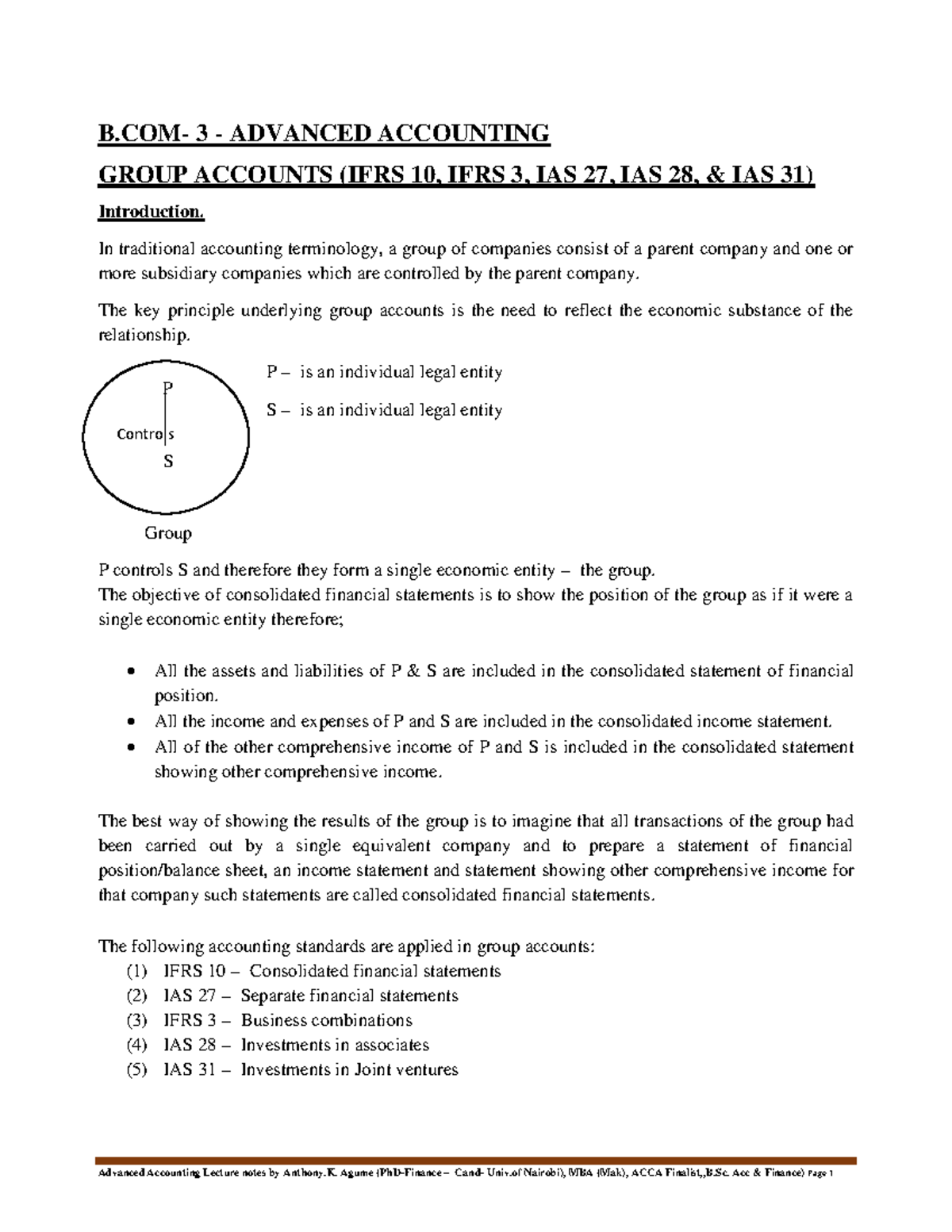 B.COM-3 Advanced Accounting: Group Accounts Study Notes - Studocu