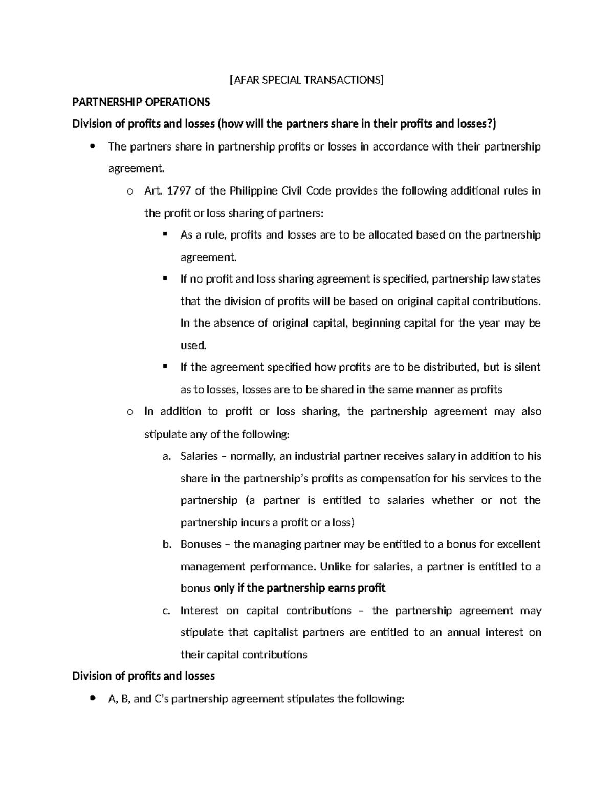 Accounting FOR Special Transactions ( Partnership Operations) - [AFAR ...