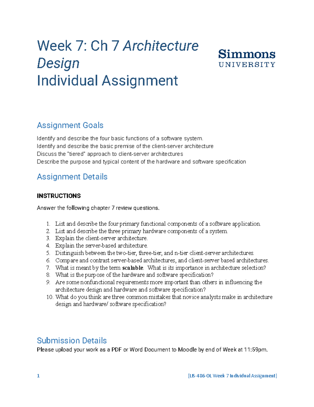 LIS-486-OL Week 7 Individual Assignment: Software System Architecture ...