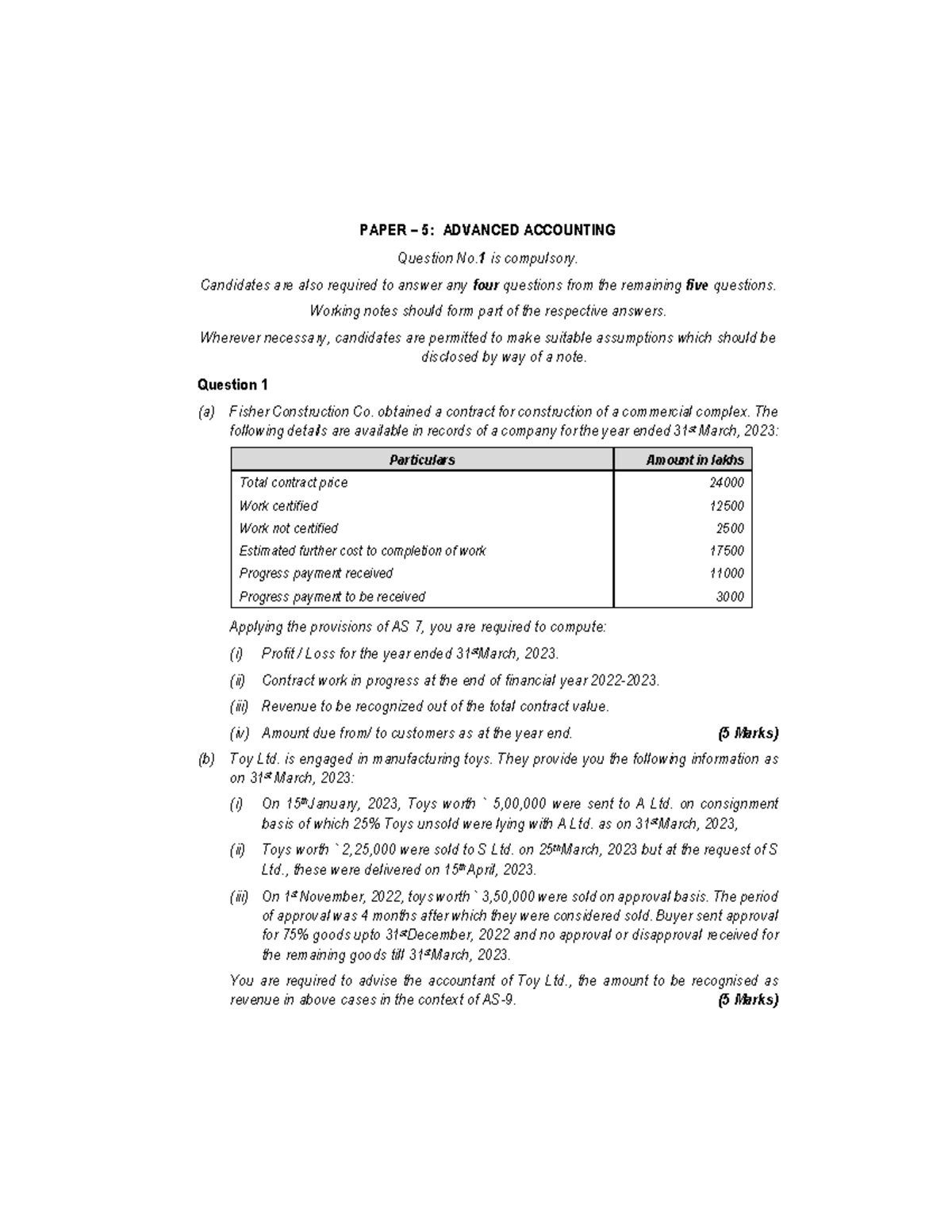 Adv Acc - May 23 - CA Inter Previous Year Paper - Advanced Accounting ...