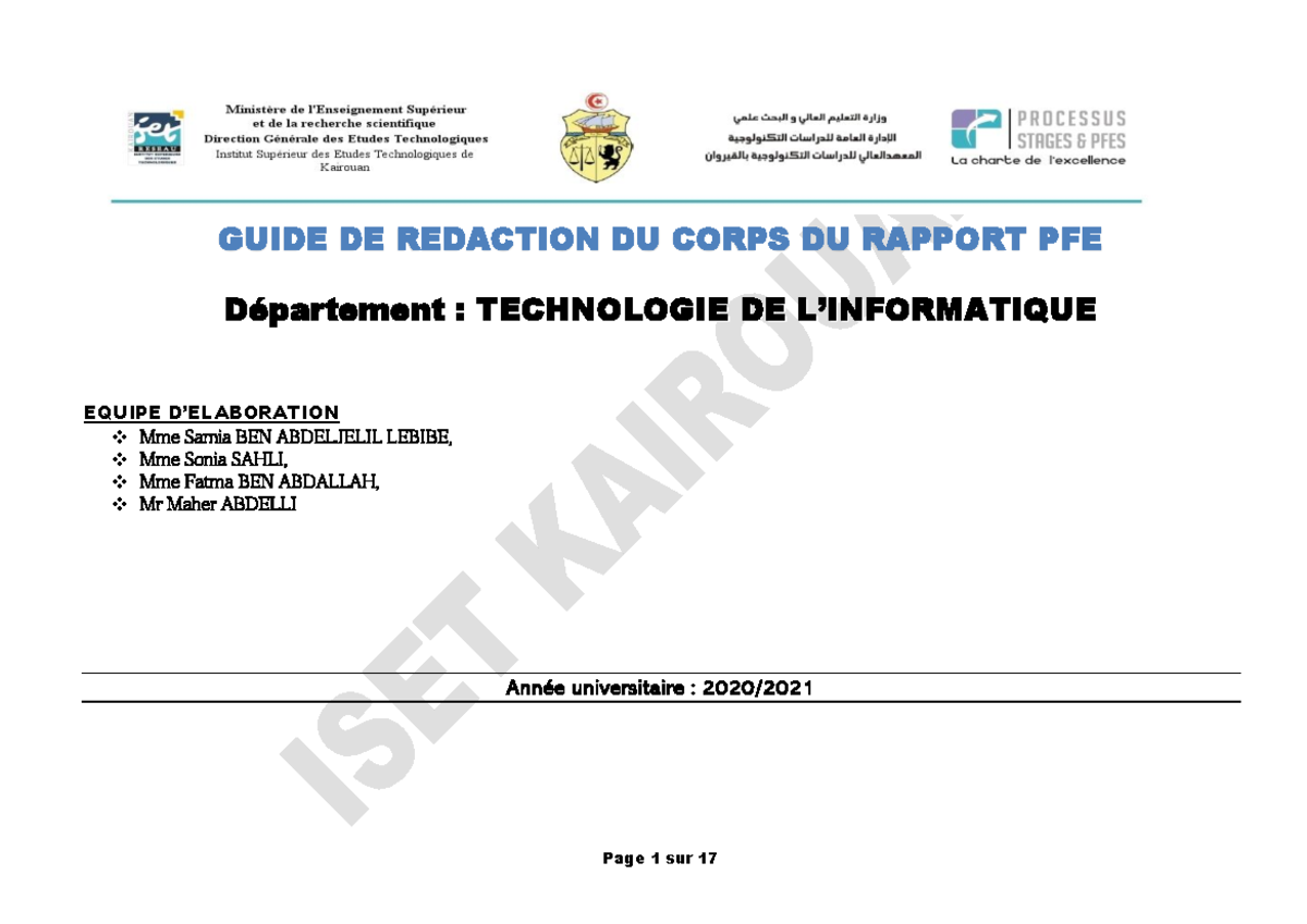 Guide de Rédaction Rapport PFE en TI 2020-2021 - Studocu