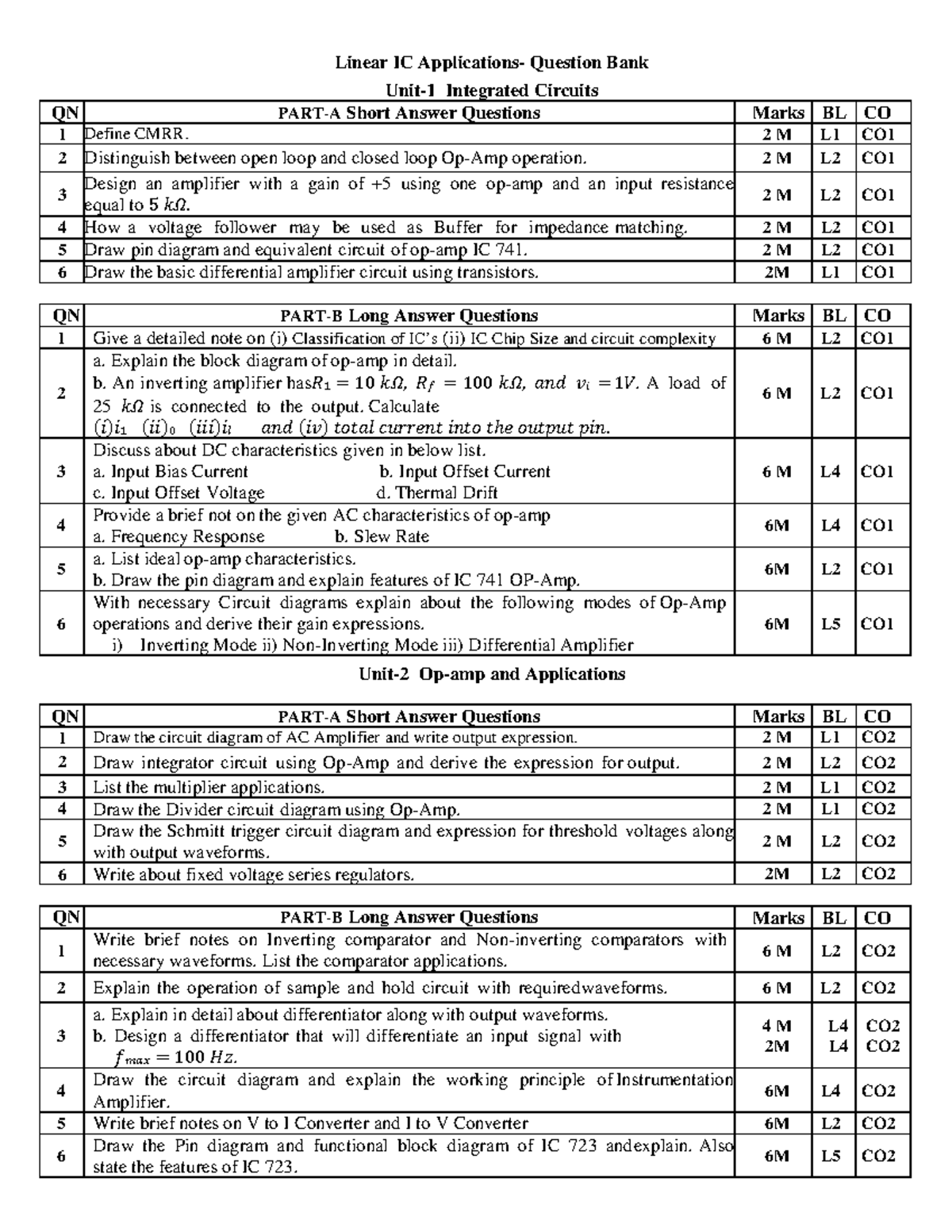 LICA MID1 QB 2023 - QUESTION BANK - Linear IC Applications- Question ...